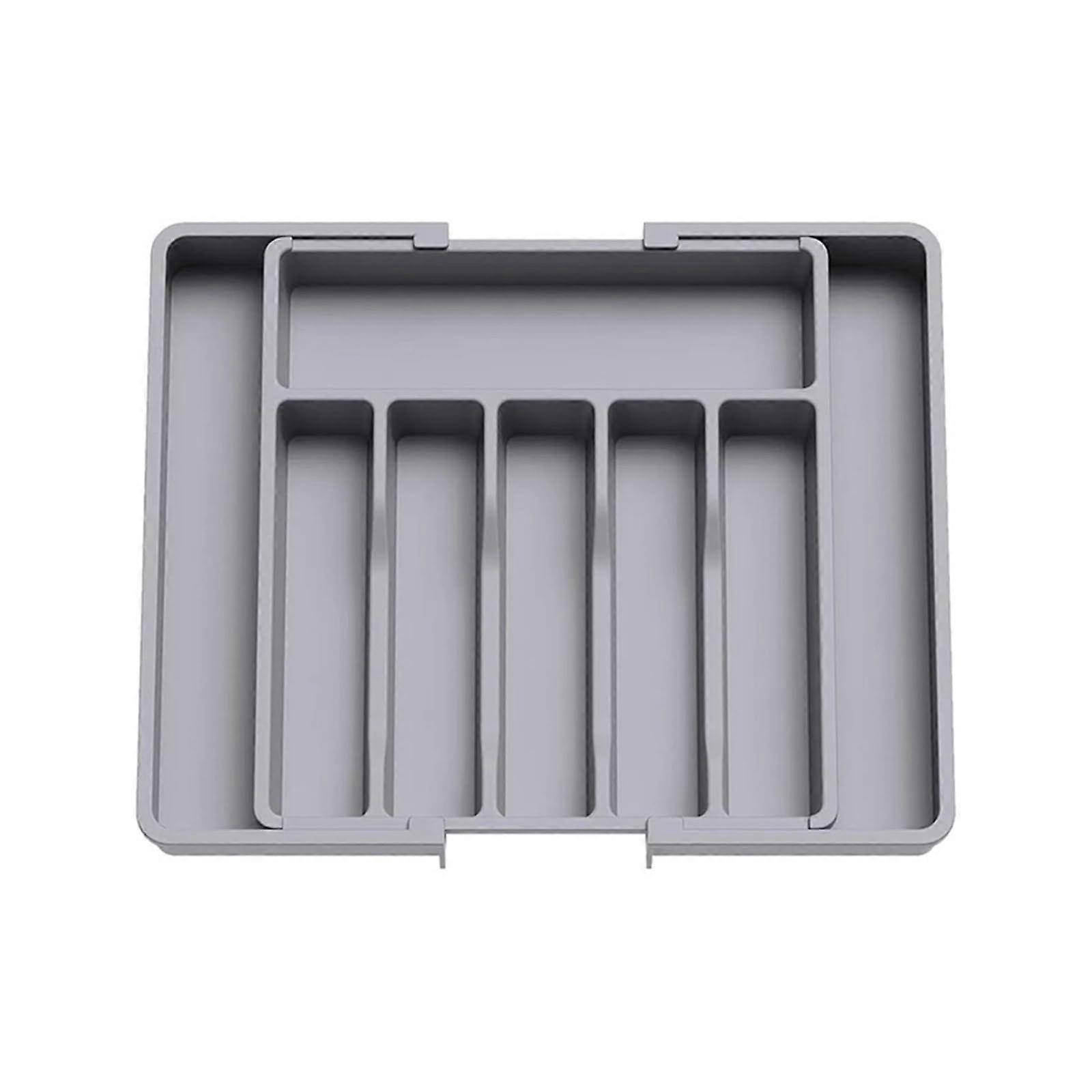 Expandable Kitchen Utensil Drawer Organizer, Adjustable Cutlery Tray, Spoon Holder, Drawer Divider, Gray Silverware Organizer