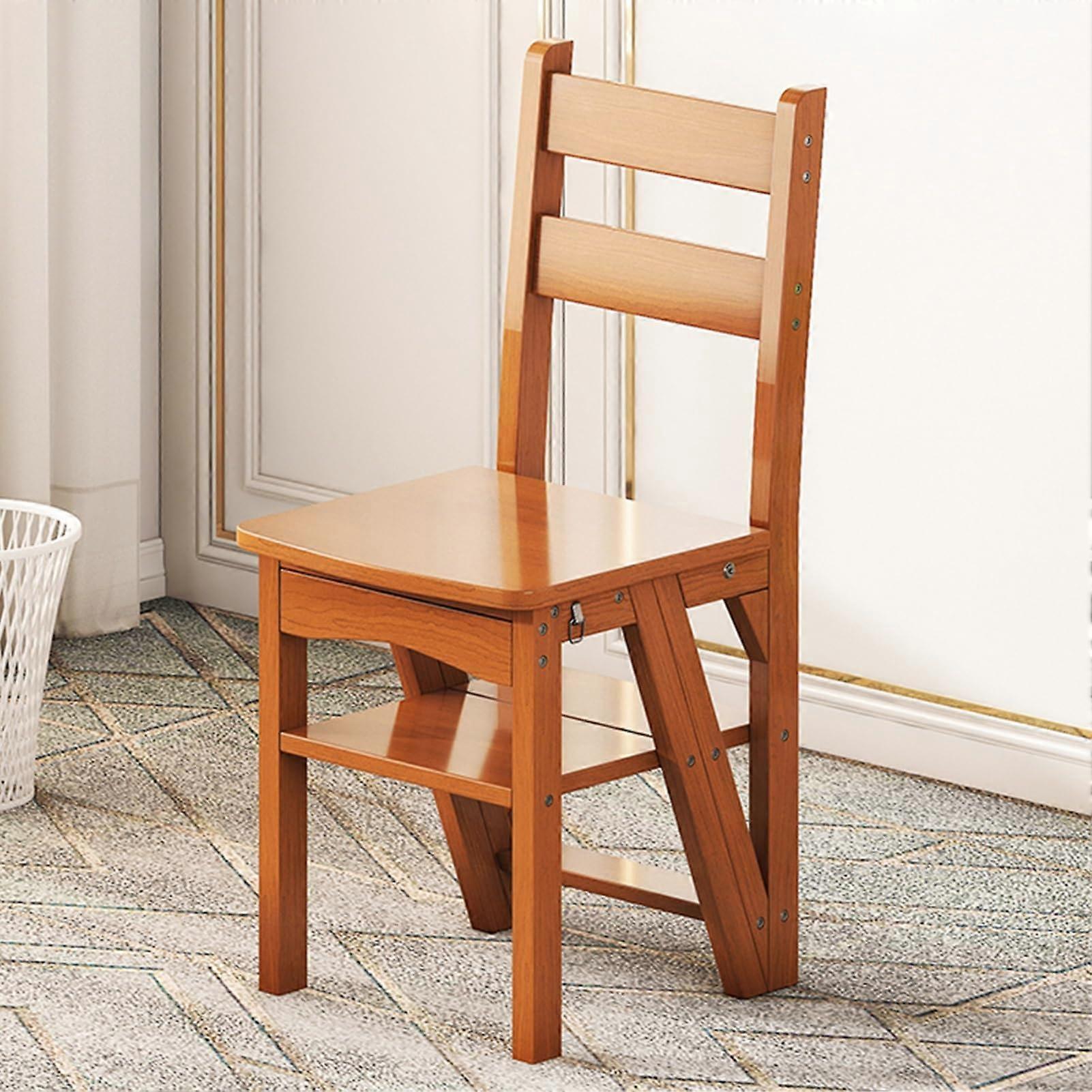 Foldable library ladder chair, 4step stool, solid wood, portable for home, office