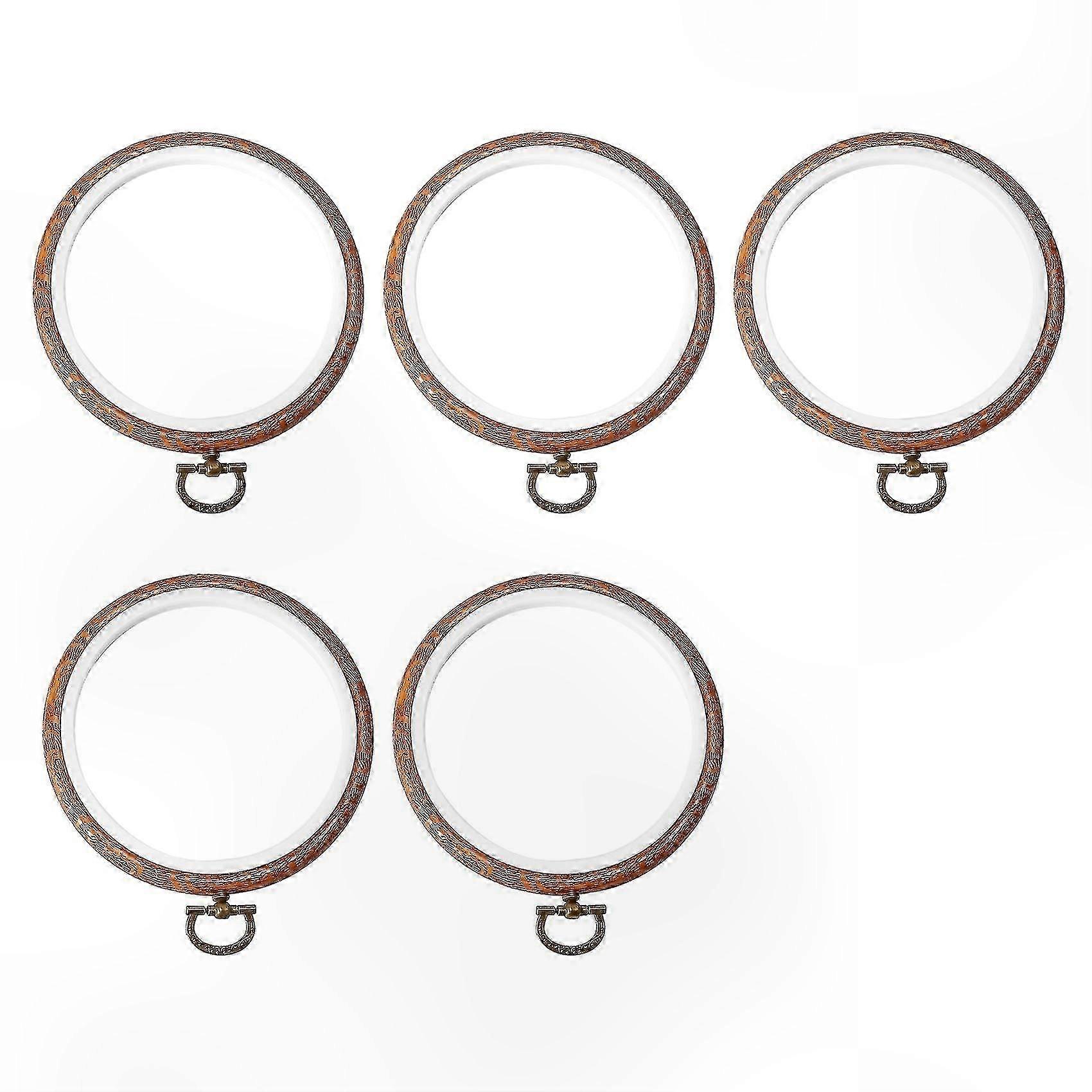 5 قطع طقم أطواق التطريز الخشبية - إطارات عرض مستديرة من الخشب المقلد للفن والخياطة الحرفية والتعليق (5 قطع)