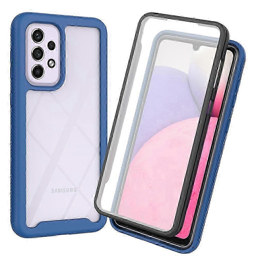PC TPU Hybrid Phone Case for Samsung Galaxy A53 5G, Full Coverage Design with PET Screen Protector (Dark Blue, Dark Blue)