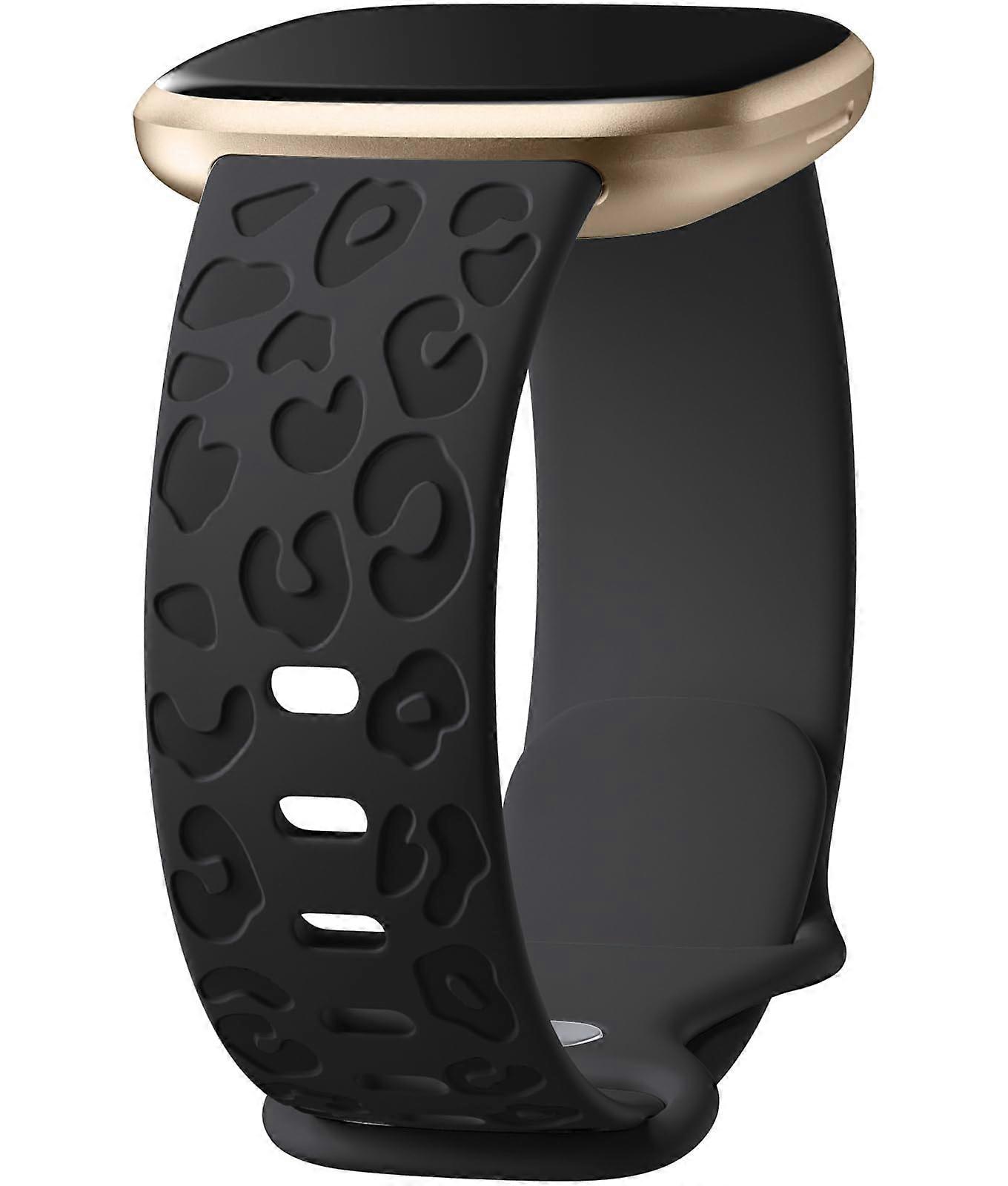 Leopard Engraved Silicone Replacement Strap Compatible with Fitbit Versa 4, Versa 3, Sense 2 & Sense