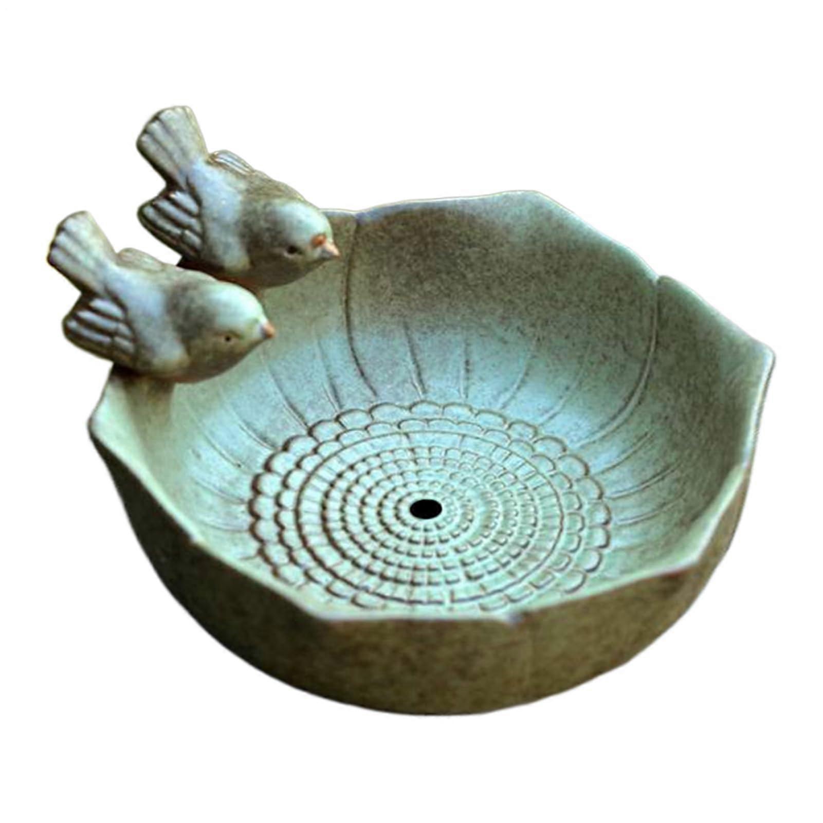 Ceramic Bird Baths for Garden and Patio, Multifunctional Outdoor Bird Feeder with Ground Feeding Tray, Artful Butterfly and Bird Pot