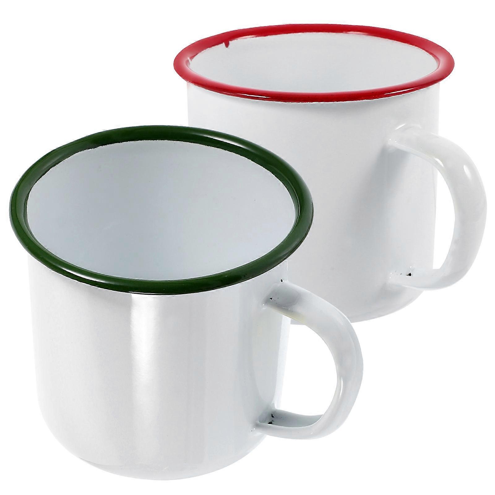Assorted Color Enamel Mugs for Home and Camping Durable and Practical Simple Style 2Pcs
