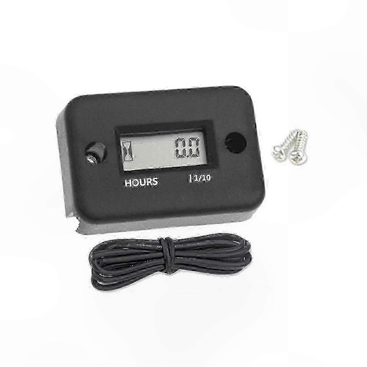 Digital Hour Meter with LCD Display for Bike, Motorcycle, ATV, Snowmobile Engines - Waterproof & Inductive Timer, Black