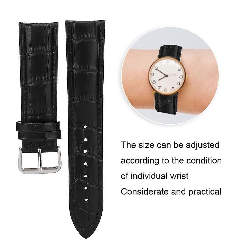 Unisex Adjustable 22mm Black PU Leather Watch Strap Replacement