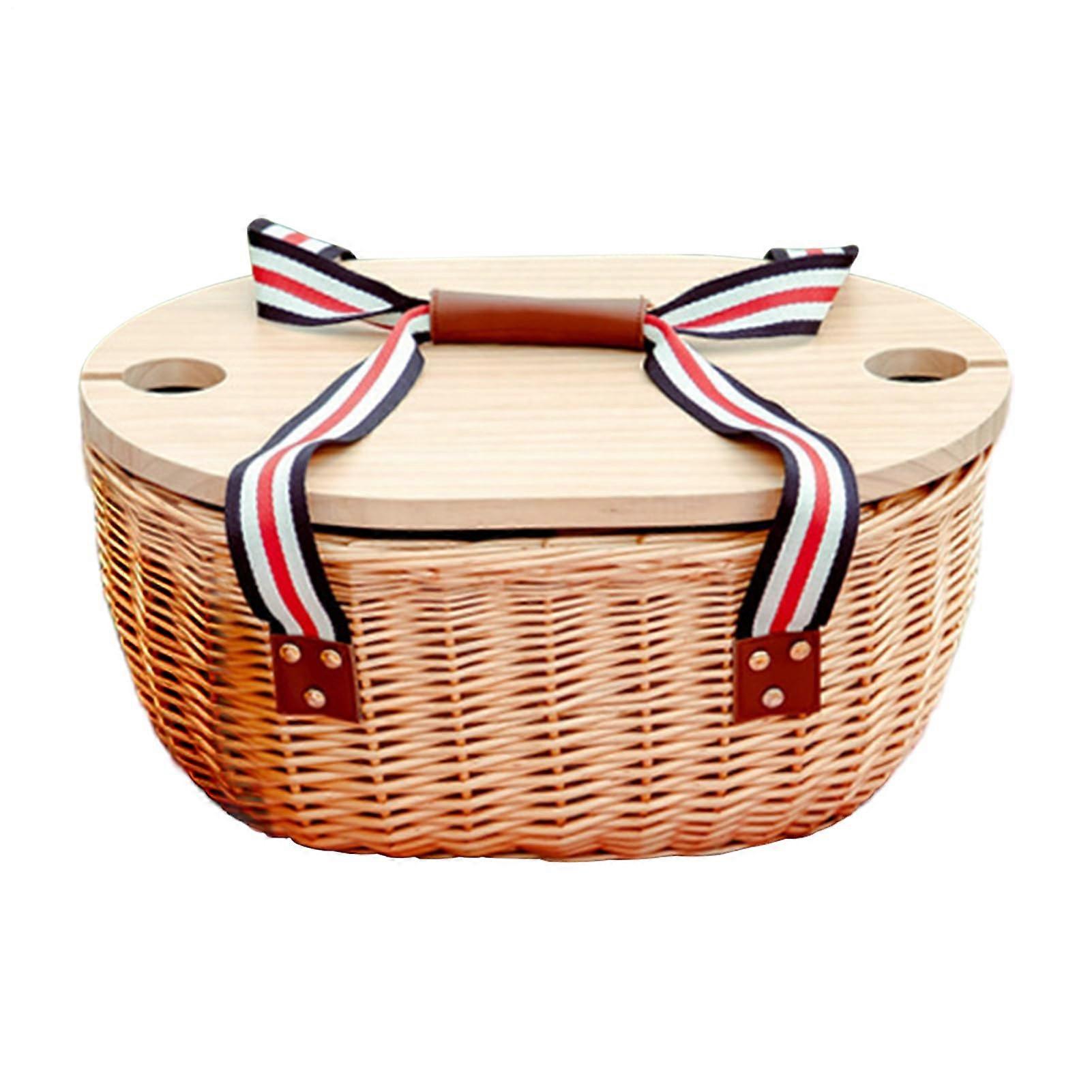 Wicker Basket | Portable Insulated Cooler Bag for Garden Picnics, Camping, Beach, and Market with Handle and Lid