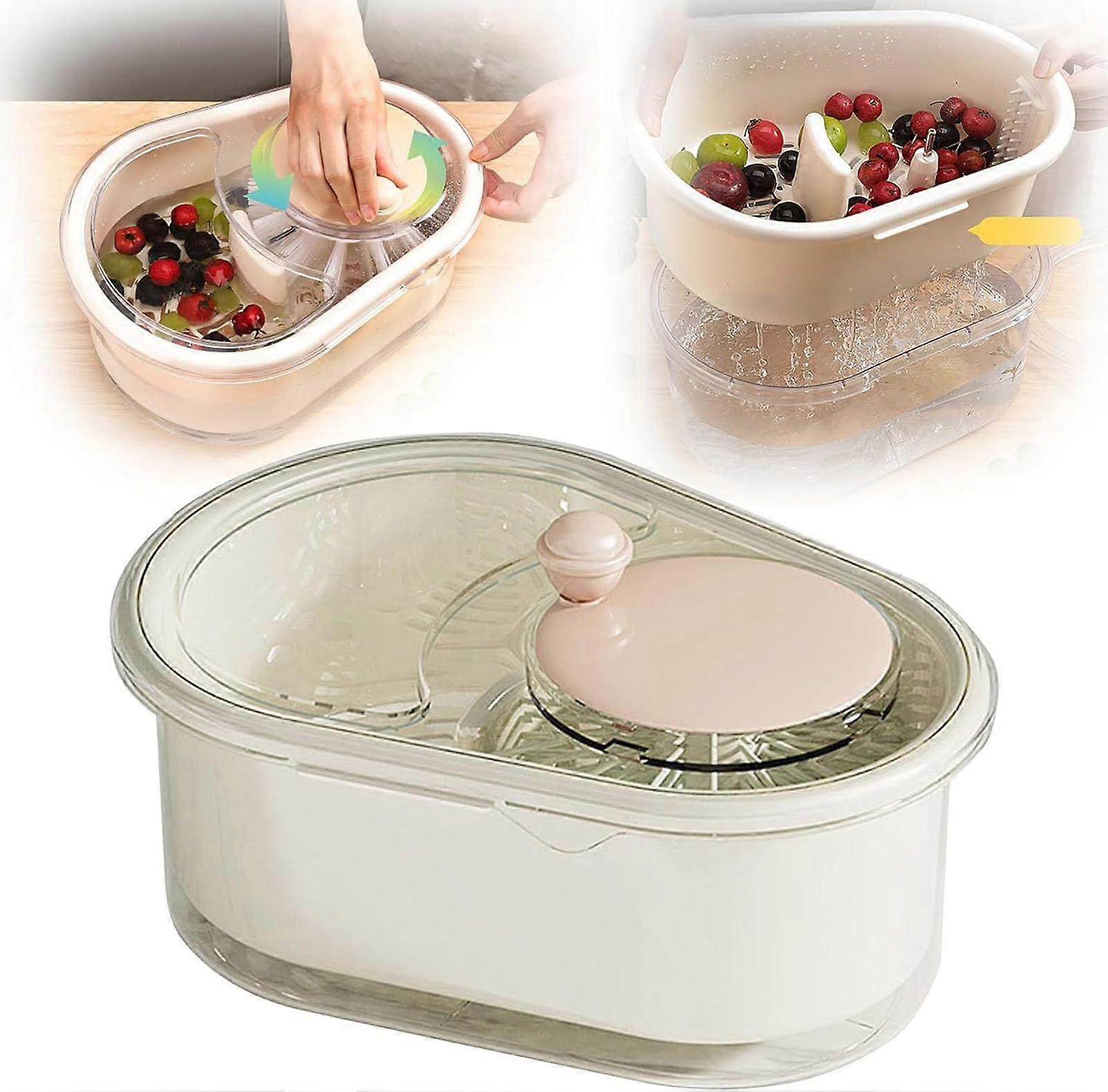 Manual Fruit and Vegetable Washing Machine,Portable Fruit Scrubber with Lid (White)