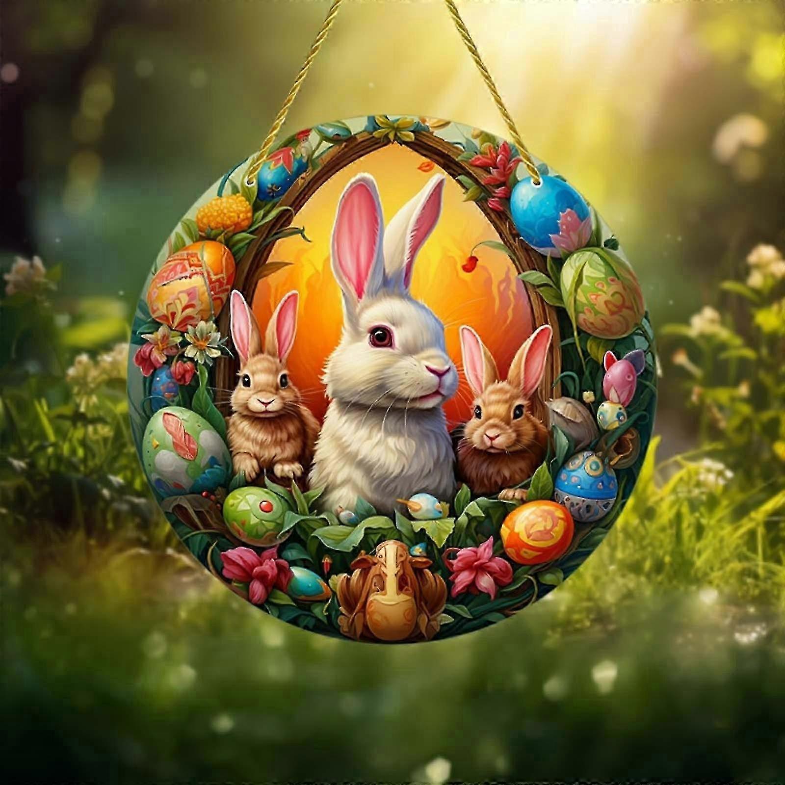 Easter Bunny Stained Glass Round Suncatcher 2025
