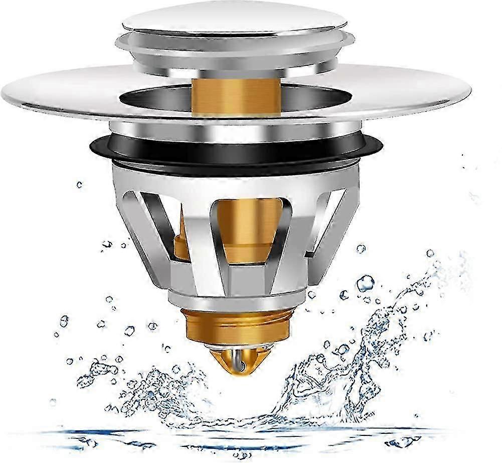 Stainless Steel Rebound Core Push Type Sink Drain Set, Sink Plug Drain Strainer