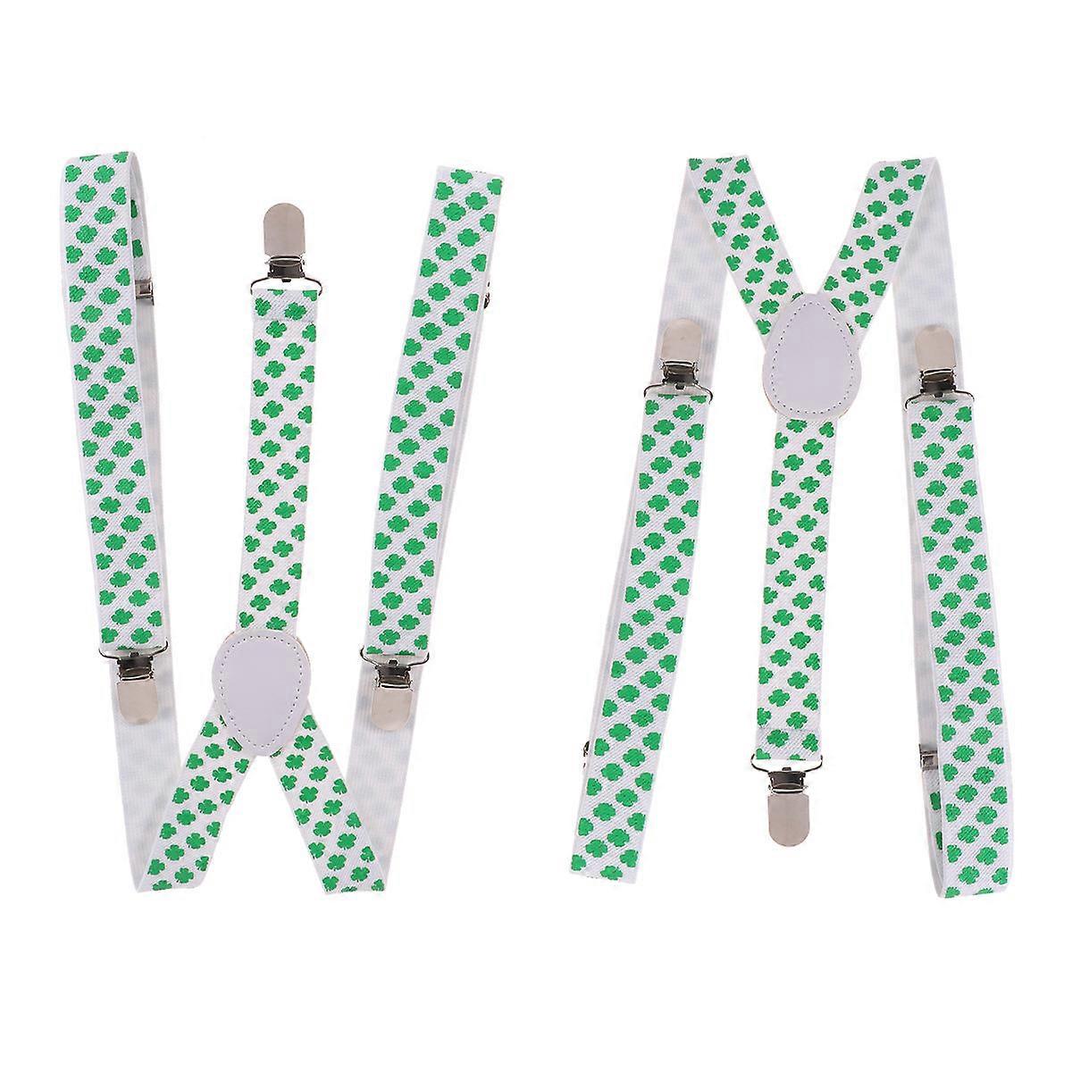 Elastic ClipOn Suspenders with Clover Print for Holding Pants Comfortable Adjustable for Men Women Multi 2.5cm Width