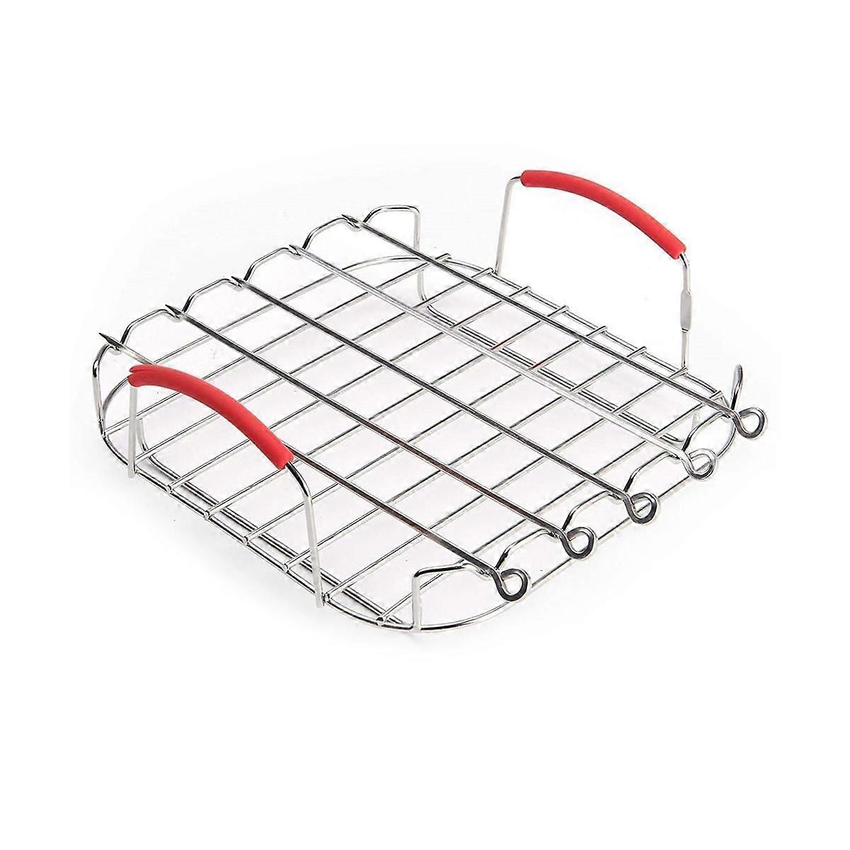 9 Inch Stainless Steel AirFryer Grill Rack Versatile Square Roasting Grill with Skewers Baking Tray