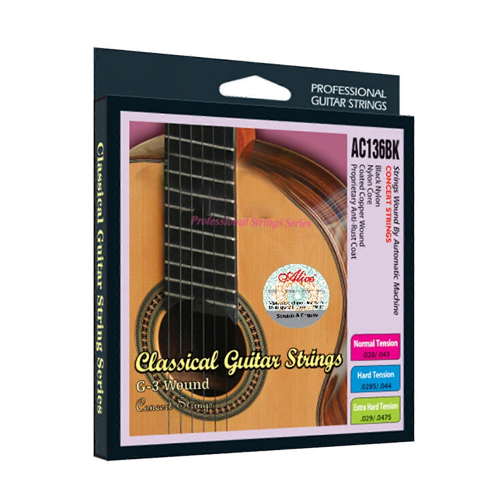 AC136BK-H Black Nylon Classical Guitar Strings 6pcs Set .0285-.044