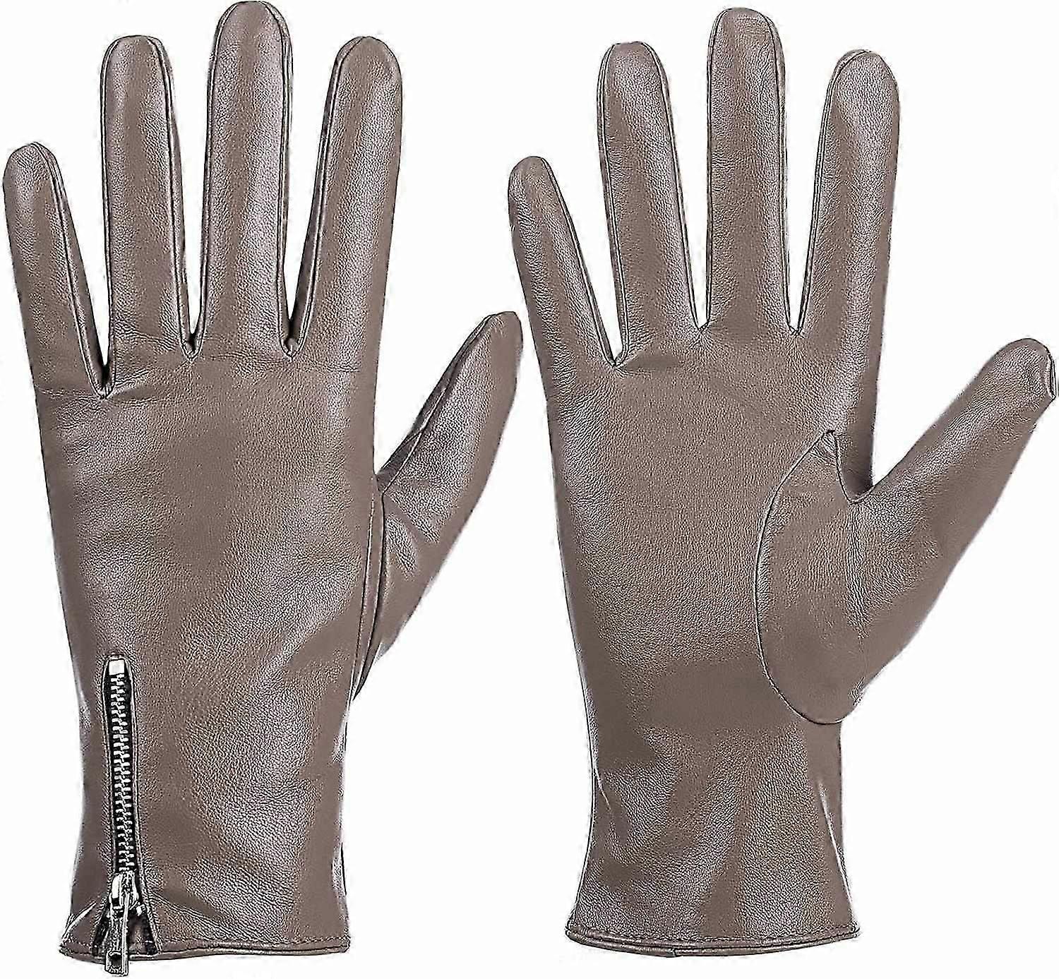 Women's leather winter gloves. Touchscreen texting warm driving gloves.