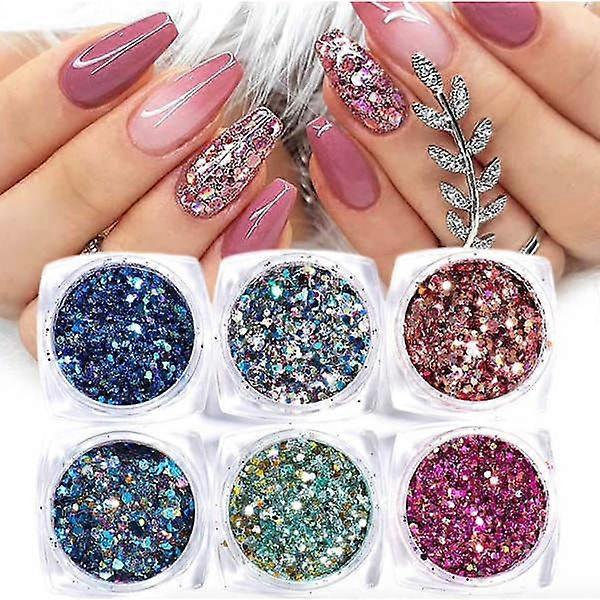 6pcs Nail Glitter Sequins, Nail Decorations Multicolored