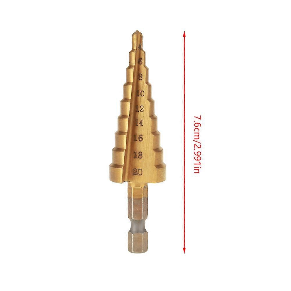 High Speed Steel Step Drill Bit 4-20mm Hex Shank Titanium Yellow