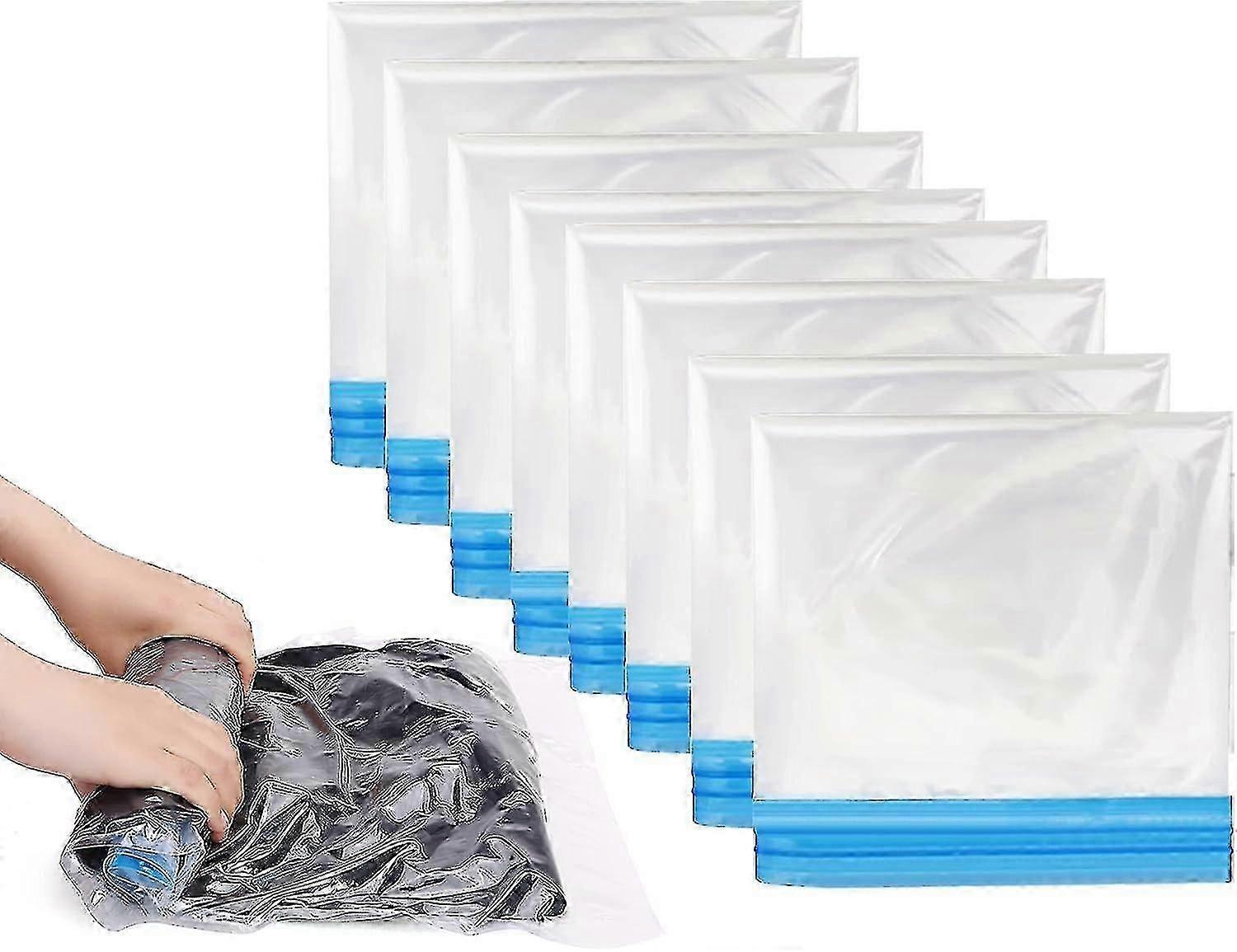 Roll Up Compression Bags, 8 Pack 60x40cm Reusable Vacuum Storage Bags For Travel, Saving Space In Suitcase