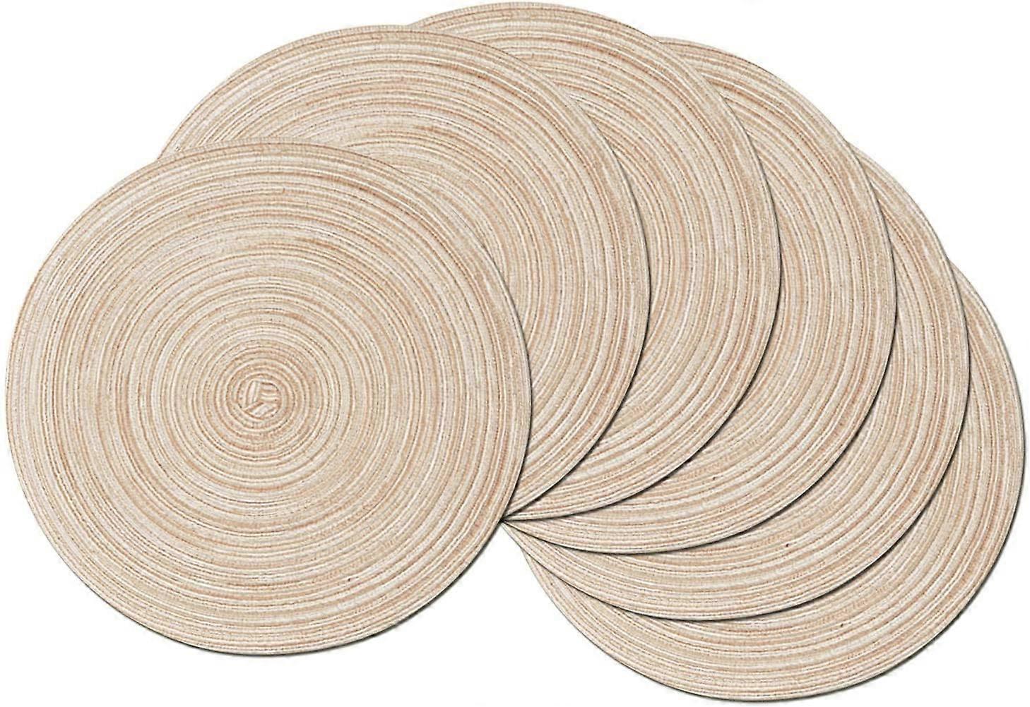 Round Placemats Set Of 4/6/8 For Dining Tables 14 Inch Cotton Braided Placemats Washable Reversible For Kitchen Holiday Party(beige)