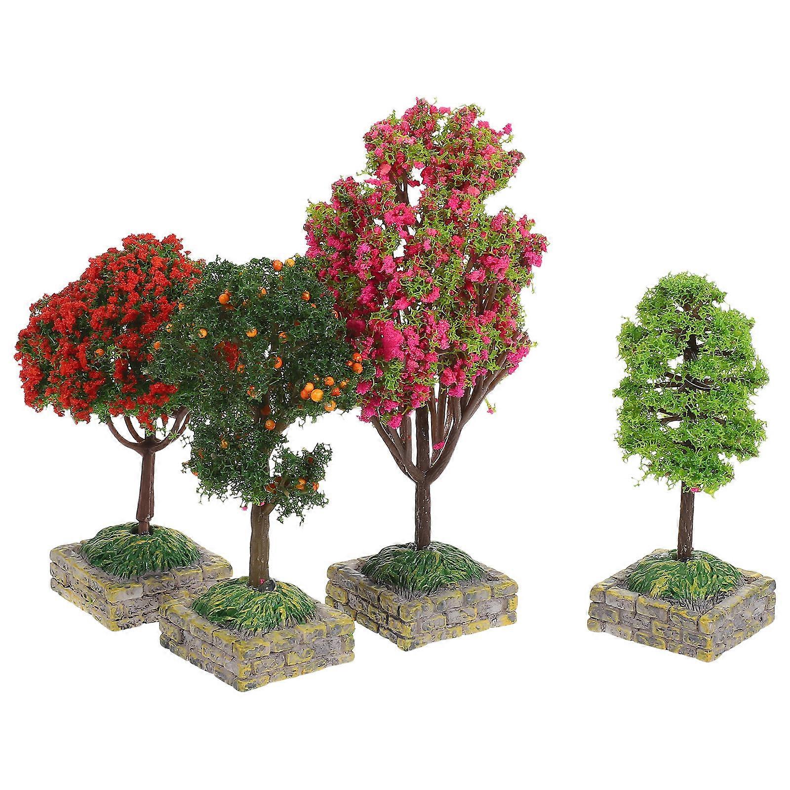 Dollhouse Miniature Model Trees for Decoration Use with 4Pcs Plastic Trees
