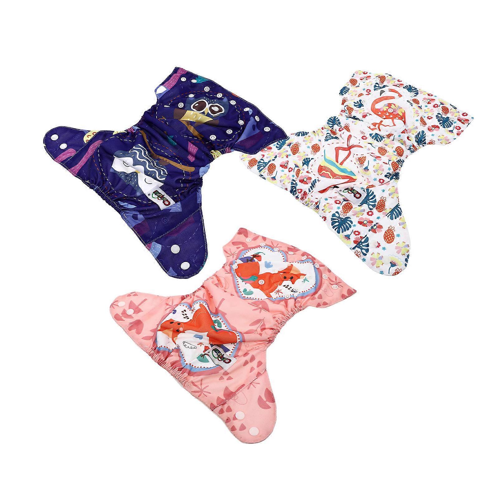 Baby Diaper Pants Durable Pants for Baby 3Pcs Assorted Color Snap-Fastener