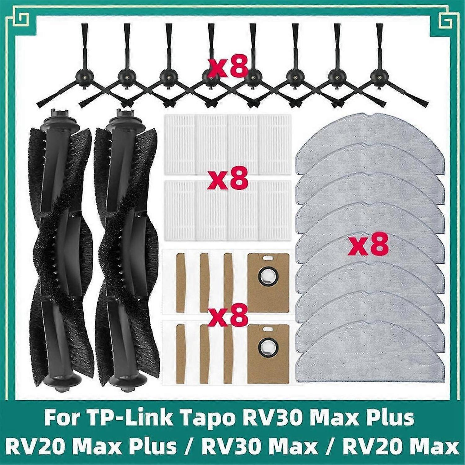 For RV30 /RV20 /RV30 Max/RV20 Max Main Side Brush HEPA Filter Mop Cloth Dust Bag Parts