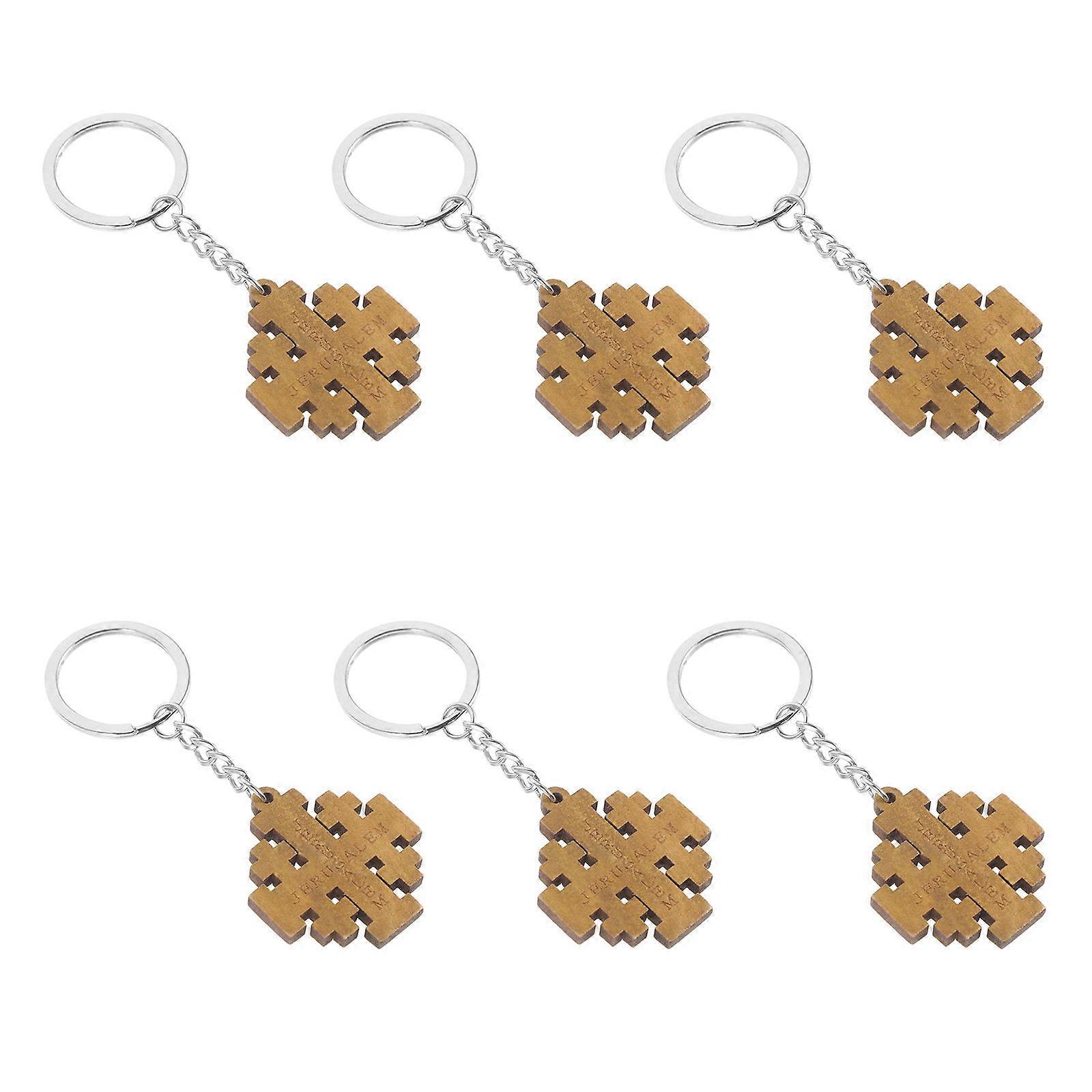 Wood Cross Key Chain Pendant for Decoration 12Pcs with Metal and Wood