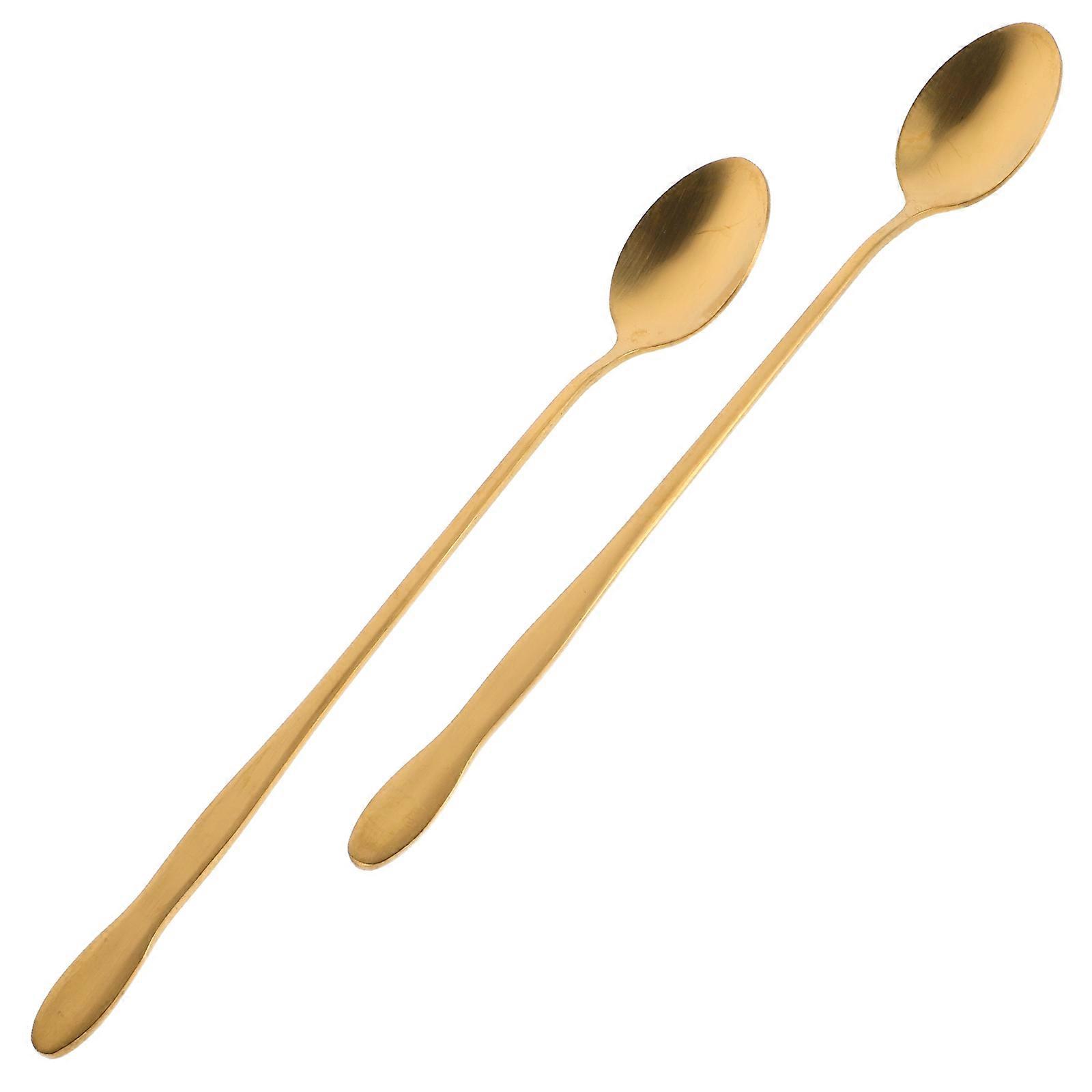 6Pcs Golden Stainless Steel Soup Spoons for Mixing Long Handle Ladle
