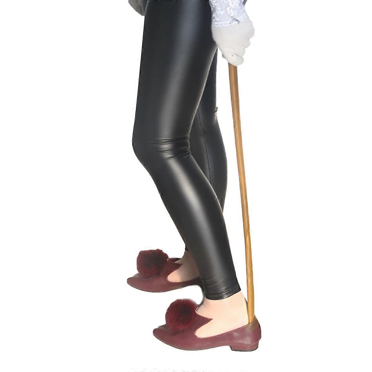 Beige Wooden Long Handle Shoe Horn for Easy Shoe Lifting 2Pcs Set