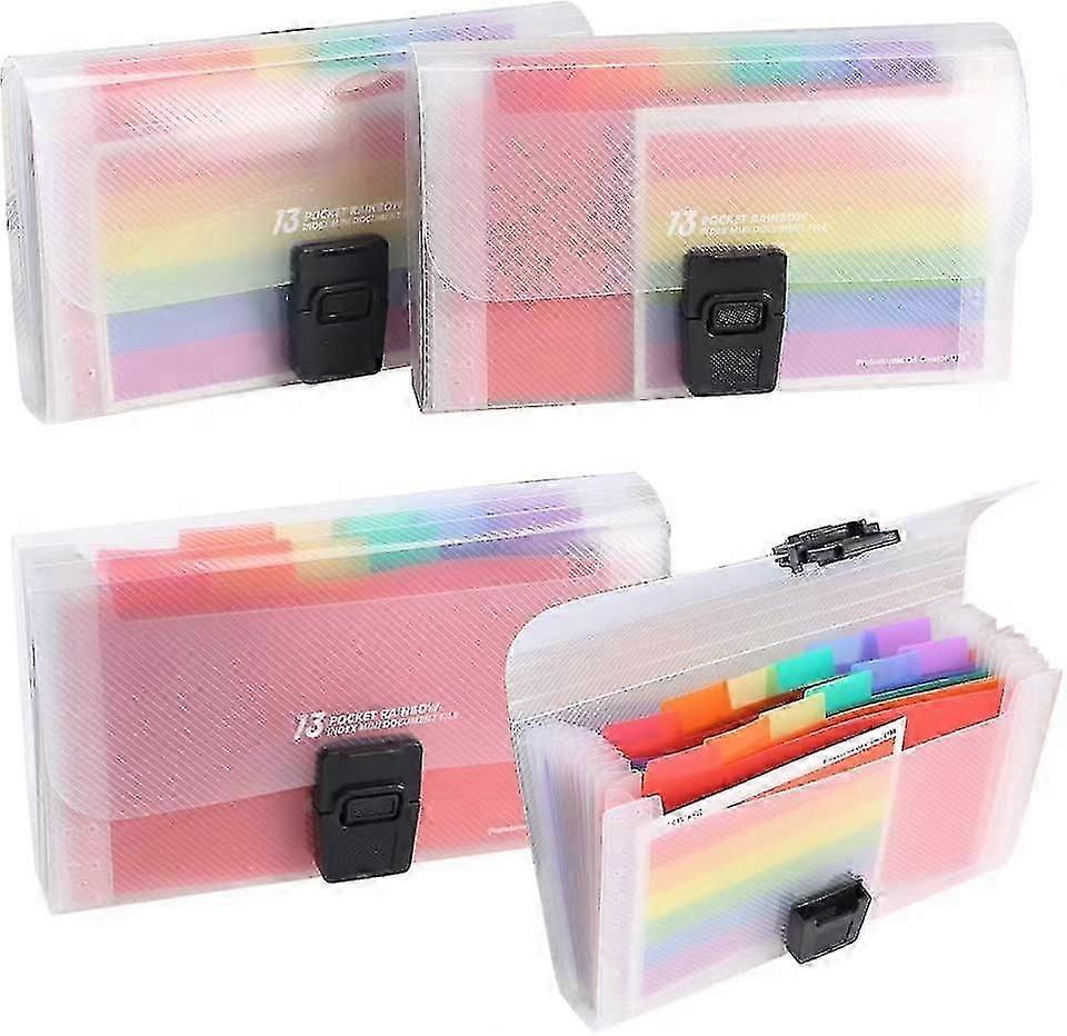 4 Pack Expanding File Folder, A6 13 Pockets Rainbow Document Organiser A6 Accordion Folder Receipt Organiser Wallet Case With Labels Index For Bills