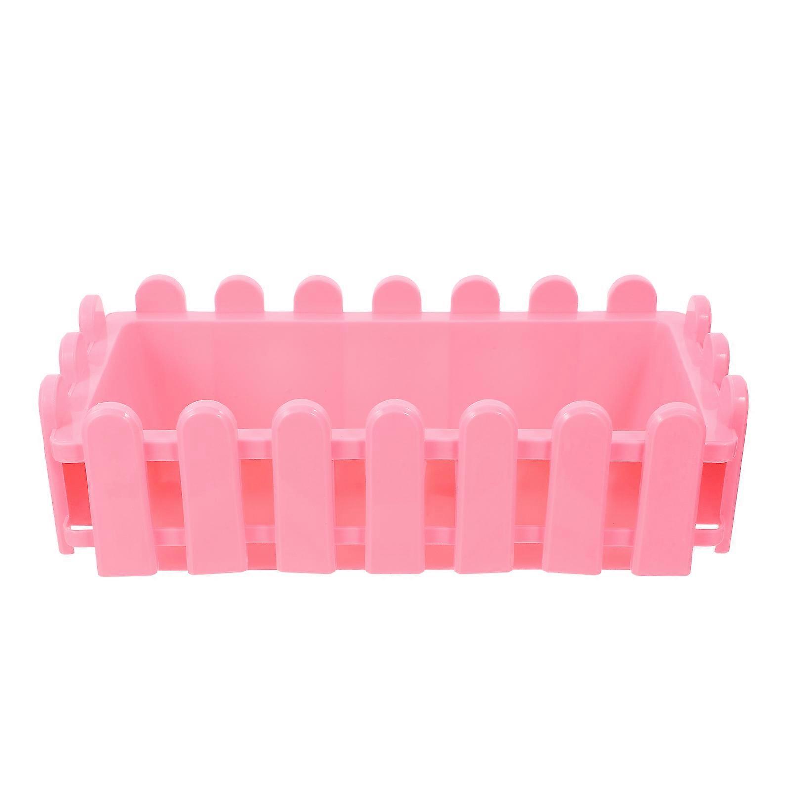 Plastic Flower Pot Rectangular Double-layer Fence Creative Holder For Potted Plants Small Size Pink Material 1Pcs