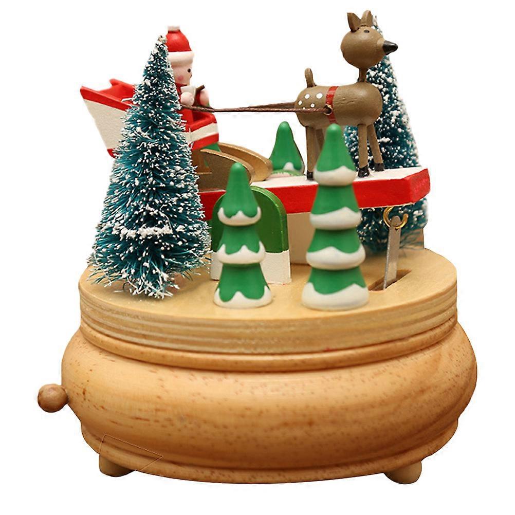 Table Ornament Rotating Music Box Christmas Gift with 2Pcs Deer Cart