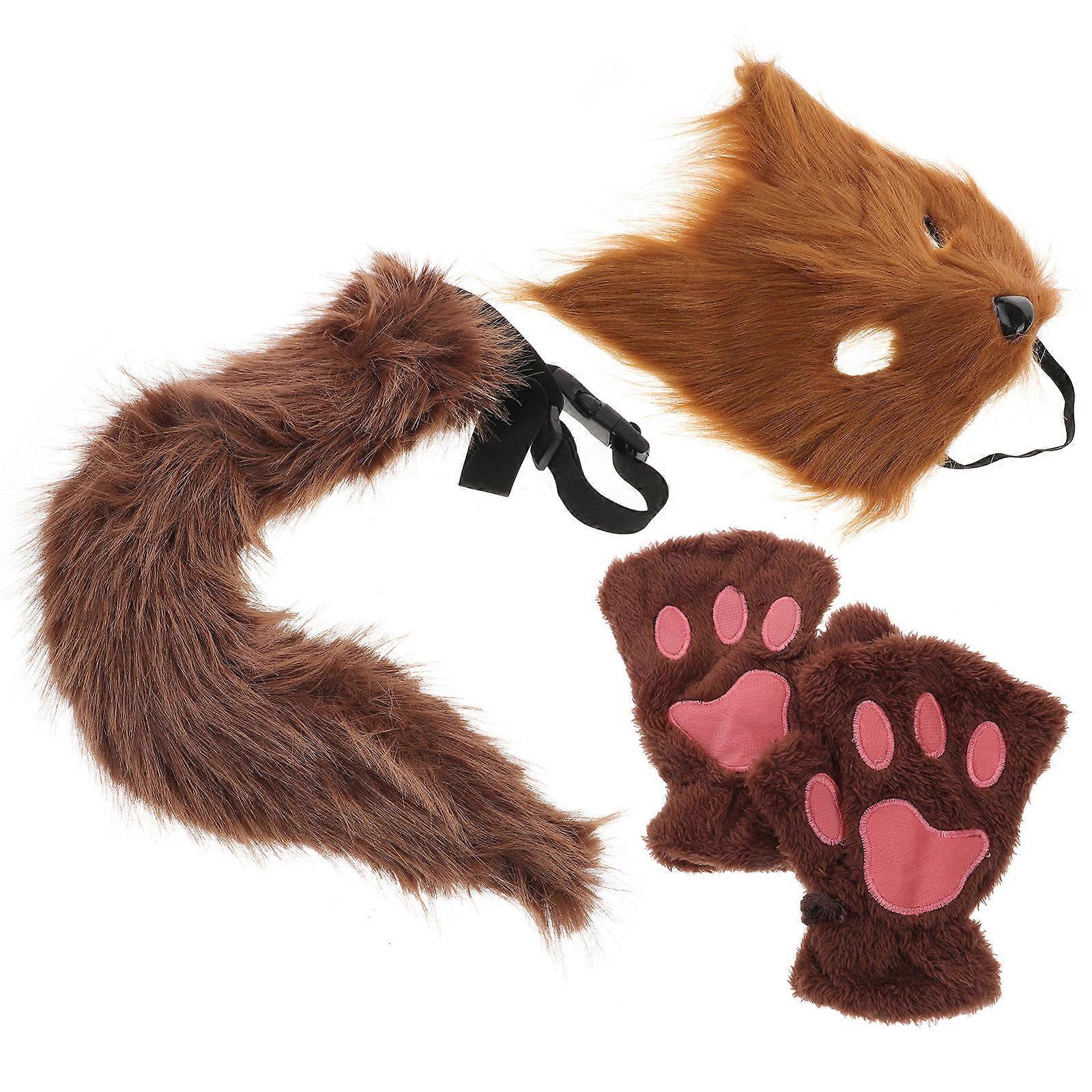 Fox Costume Tail Gloves Set for Cosplay Use 4Sets Brown Cloth Accessory