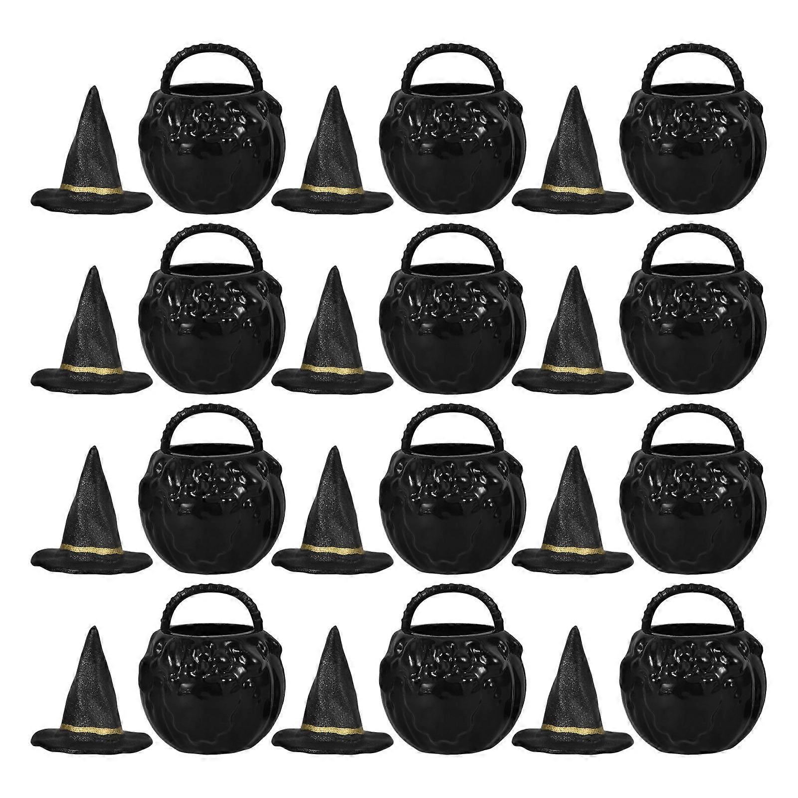 Halloween Mini Cauldron Set with Witch Hat for Party Decoration 4Sets