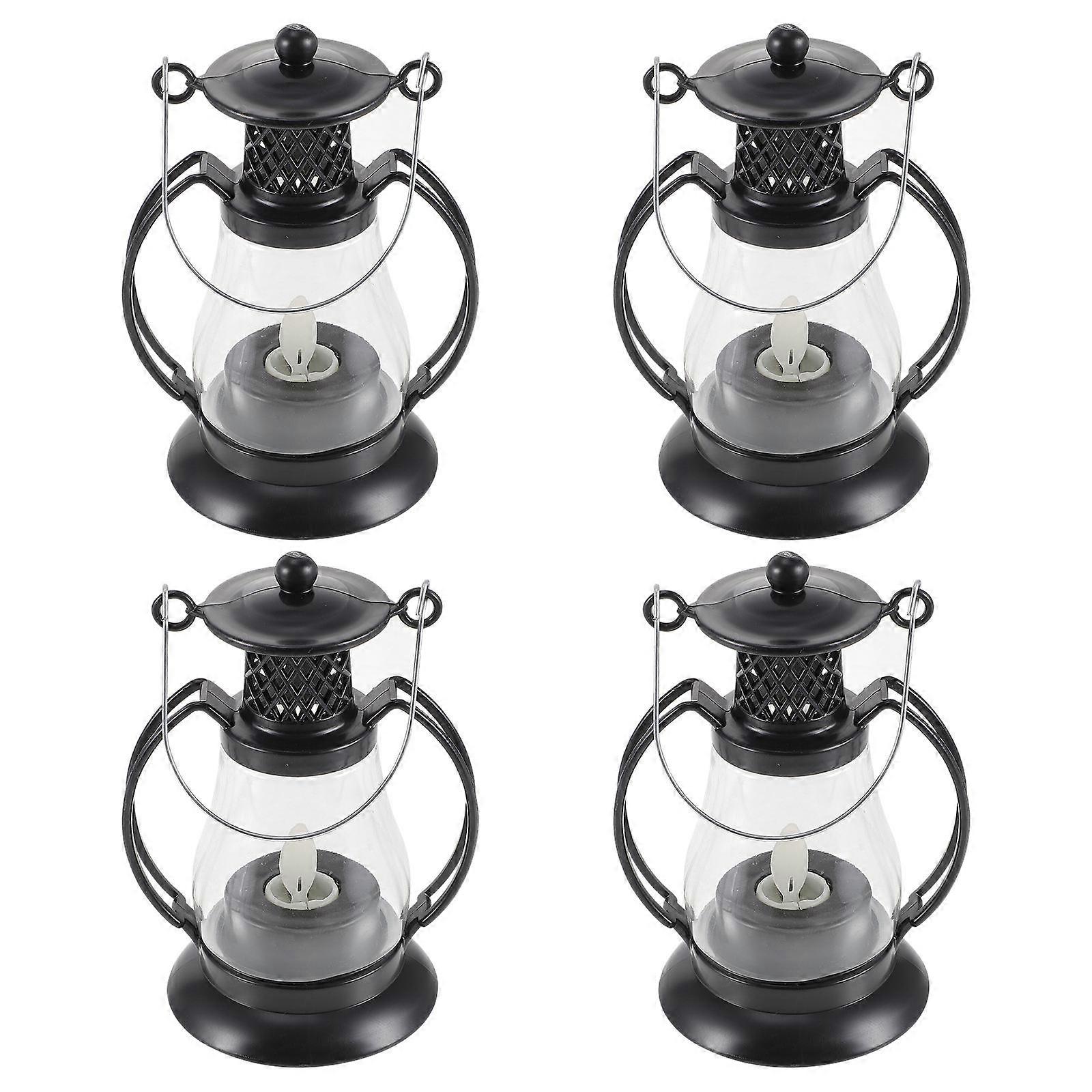 Vintage Candle Lanterns for Decoration 4Pcs Black Handheld Lanterns with Flameless Light