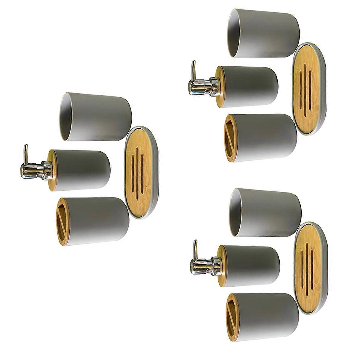 Bathroom Accessories Set Soap Dispenser Bottle Dish Suit Gray