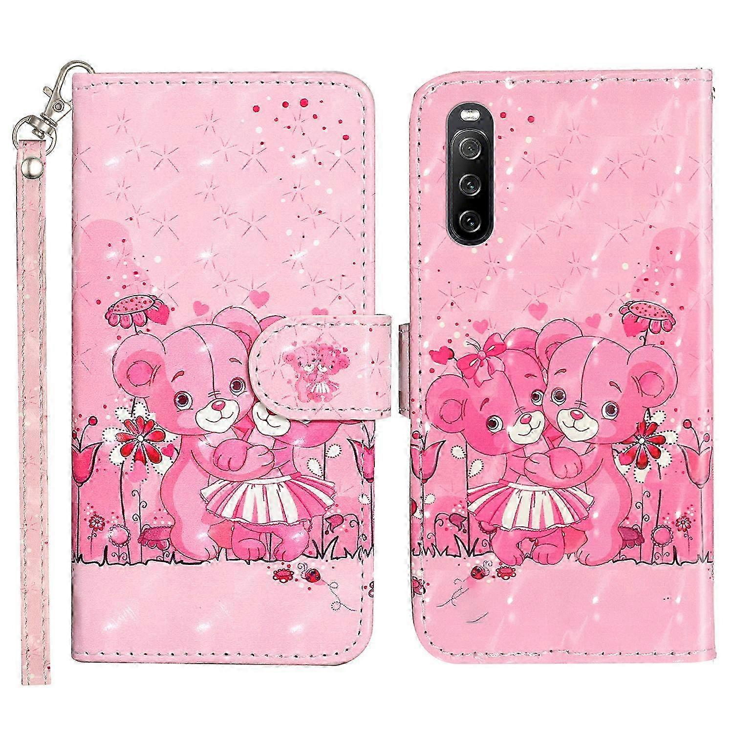 Xperia 10 V Phone Case, 3D Pattern Flip Stand PU Leather Wallet Cover with Strap for Drop Protection