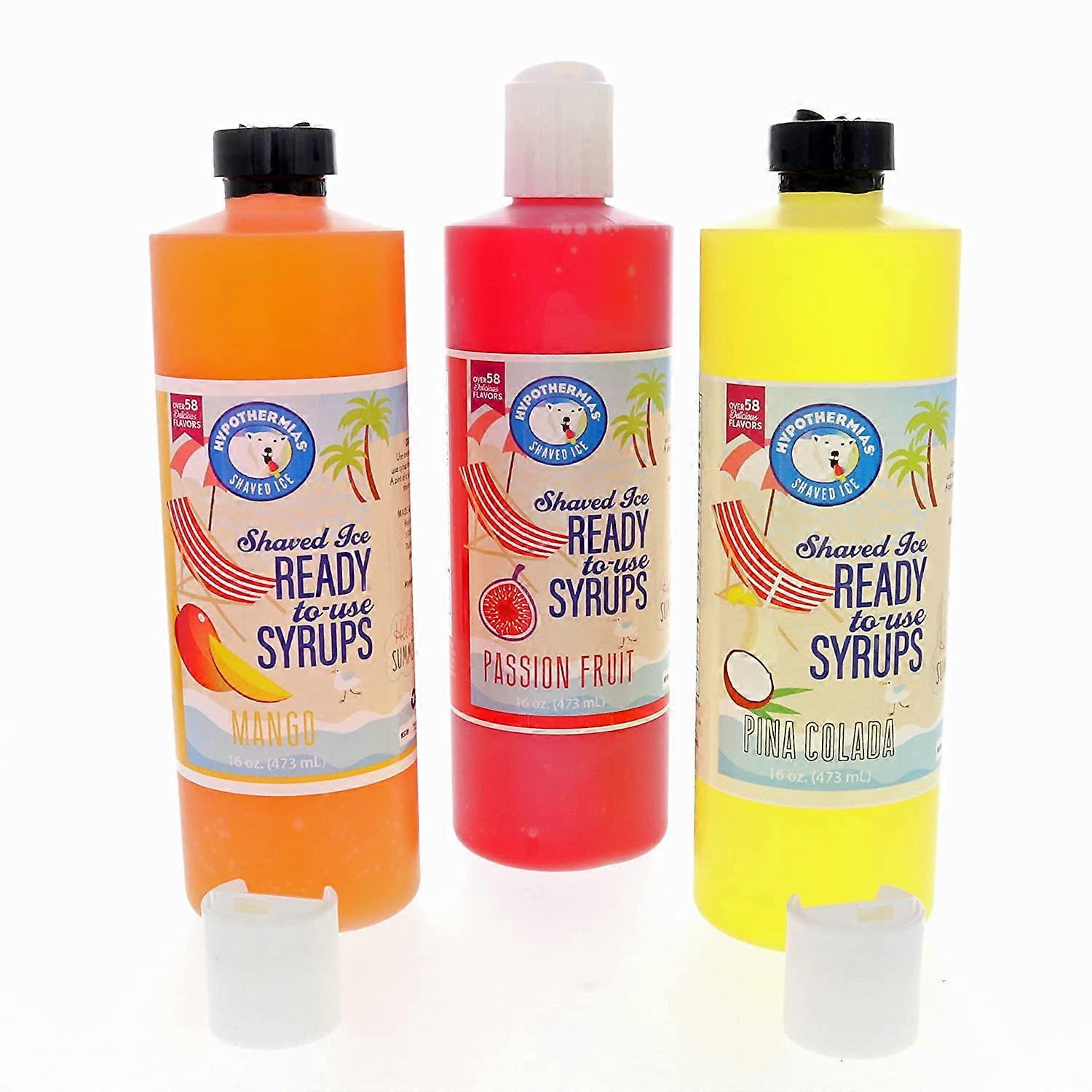 Shaved Ice & Snow Cone Syrup Variety 3 Pack Pints (16 Fl. Oz each) , Passion Fruit, Piña Colada - Non-GMO 100% Pure Cane Sugar, No Corn Syrup