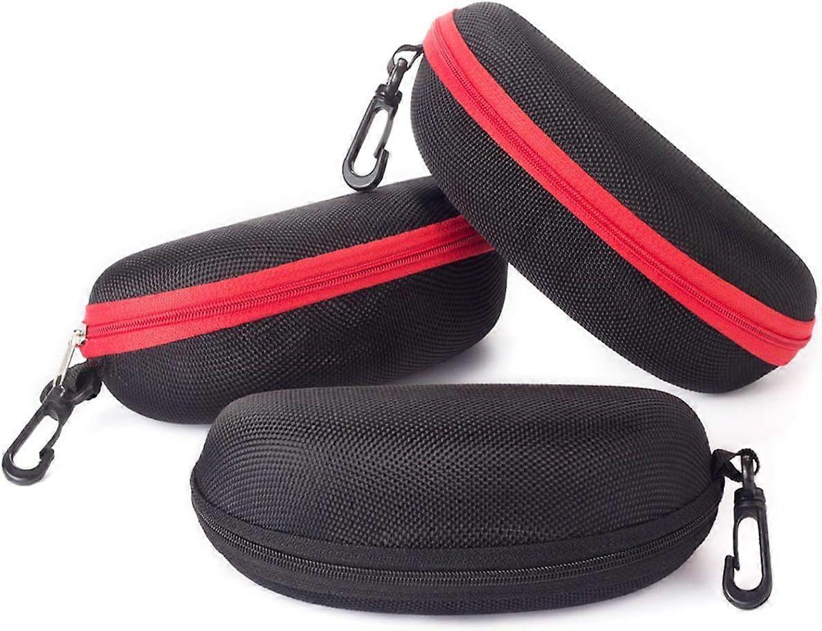 3 Pack Sunglasses Case Portable Travel Zipper Eyeglasses Case Hook Red+red+black