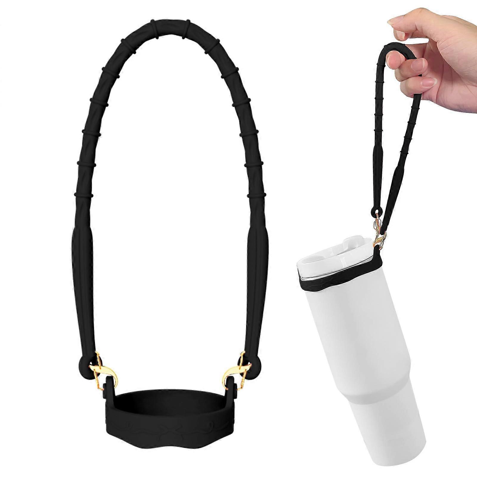 Water Bottle Handle Silicone Sling With Adjustable Strap 2Pack Fits 840oz Bottles Black