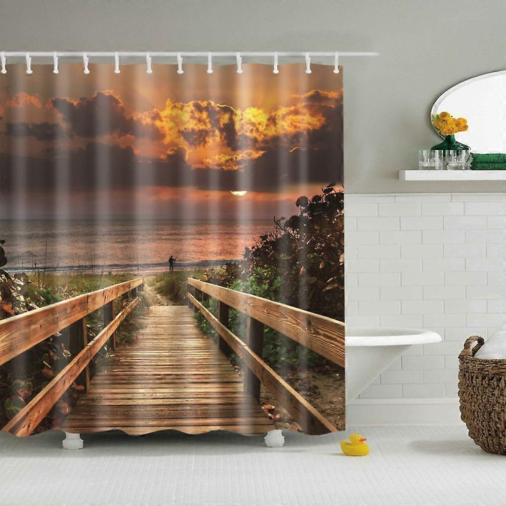 Shower panel made of polyester shower panels with 12 hooks funny sea sunrise