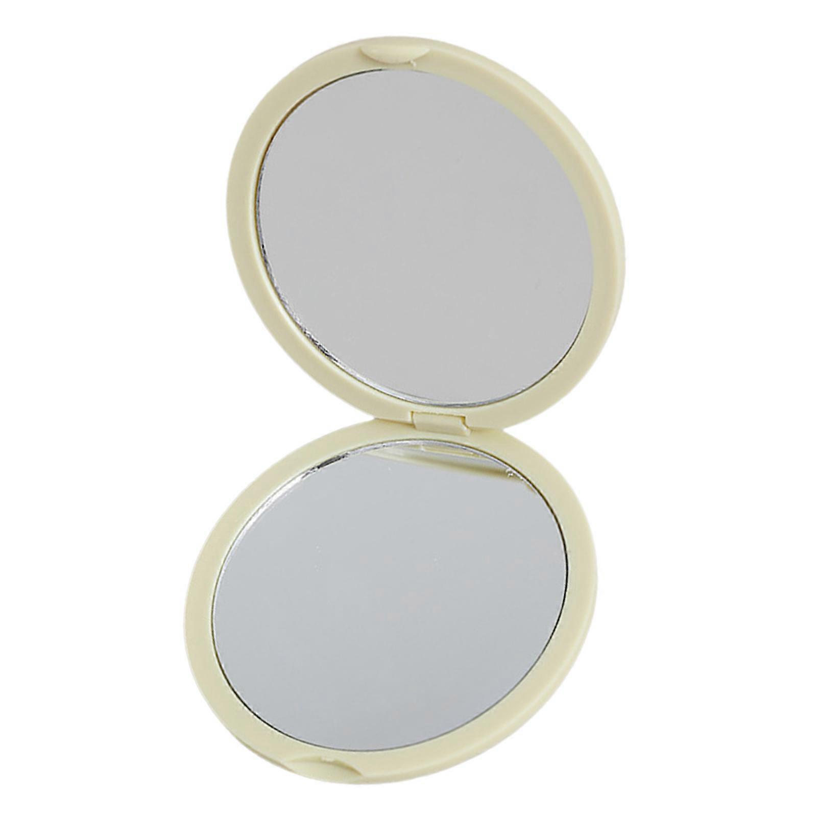 両面ガラストラベルポータブルハンドヘルドラウンドミラー付きコンパクト折りたたみ式化粧品ミラーホームパーティー用財布イエロー
