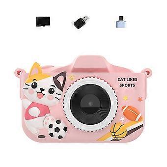 Double Lens Kids Camera 32G Card Reader OTG Adapter Video Auto Focusing Educational Toy Learning Games Durable Design For Children  Pink rabbit