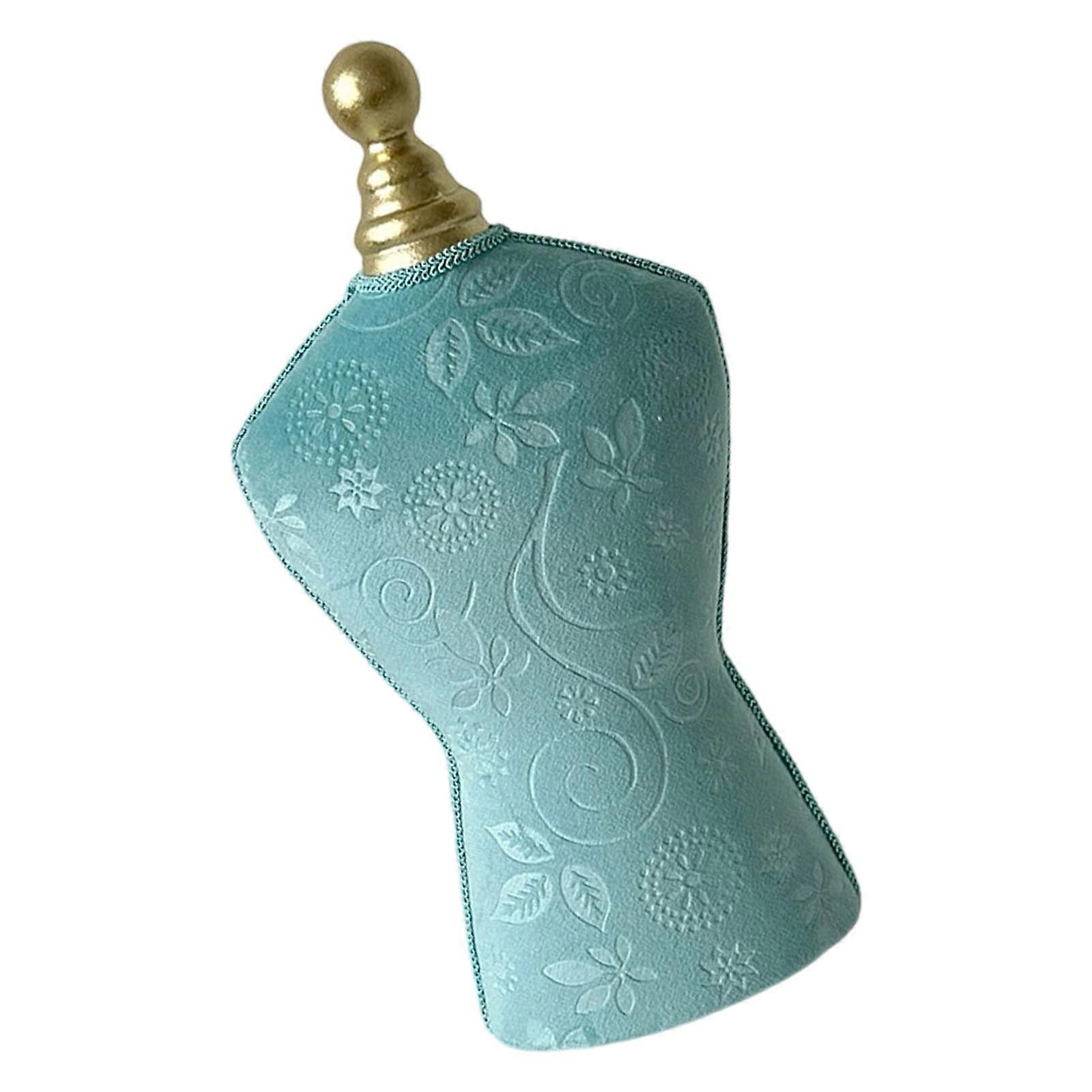 Elegant Jewelry Showcase Bust Velvets and Alloy Texture Practical Desktop Display Holder for Necklace Collections Stores  Cyan print