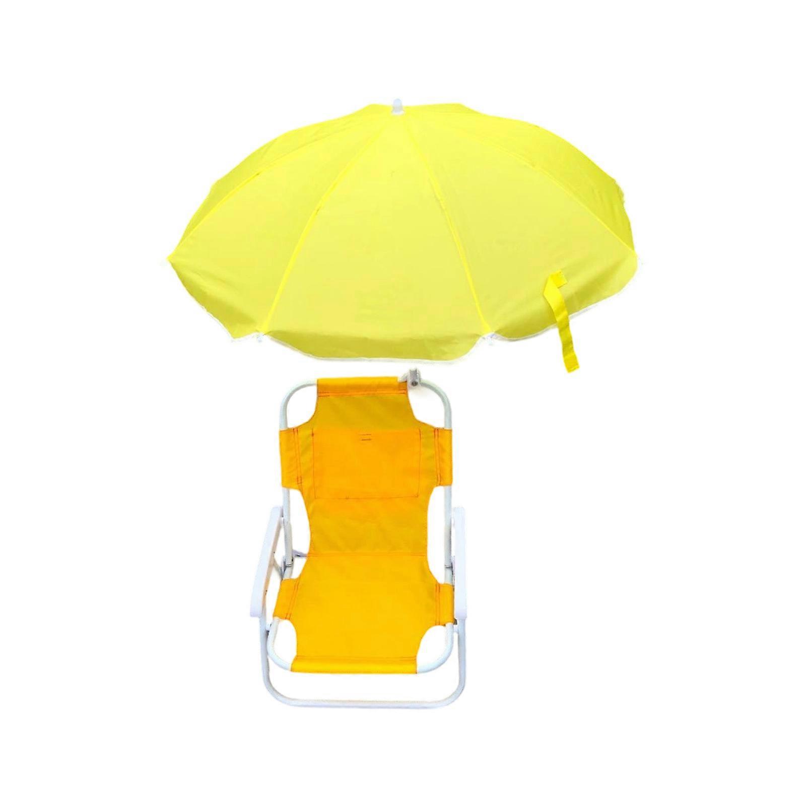 Adjustable Sun Shade Children Portable Beach Chair Metal Structure Foldable Design For Backyard Poolsides Use  Yellow