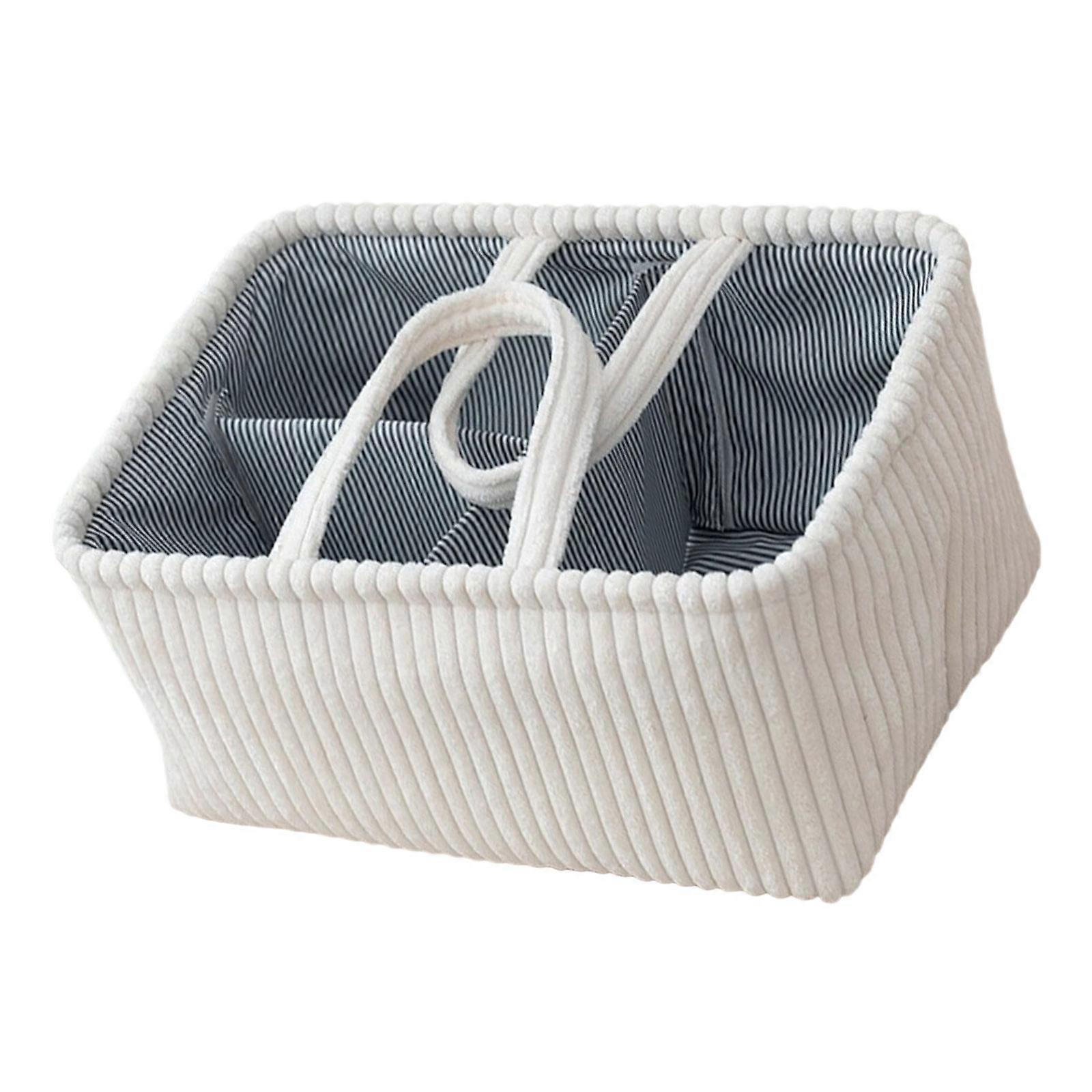 Fabric Storage Basket with Handle Multi-Compartment Organizer for Baby Clothes Toy Space Management Tool  White