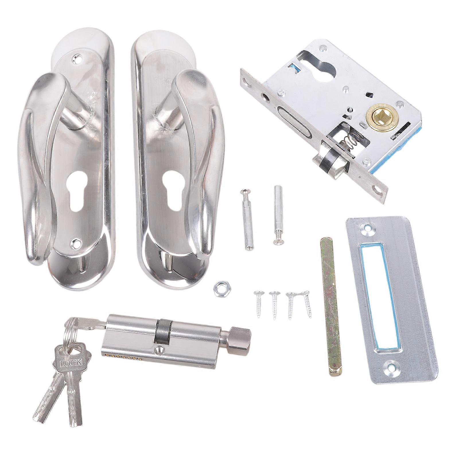 Entry Door Handle with Lock and Key Security Door Lever Handle Lock Replacement AntiTheft Door Lock Hardware Part  H style silver