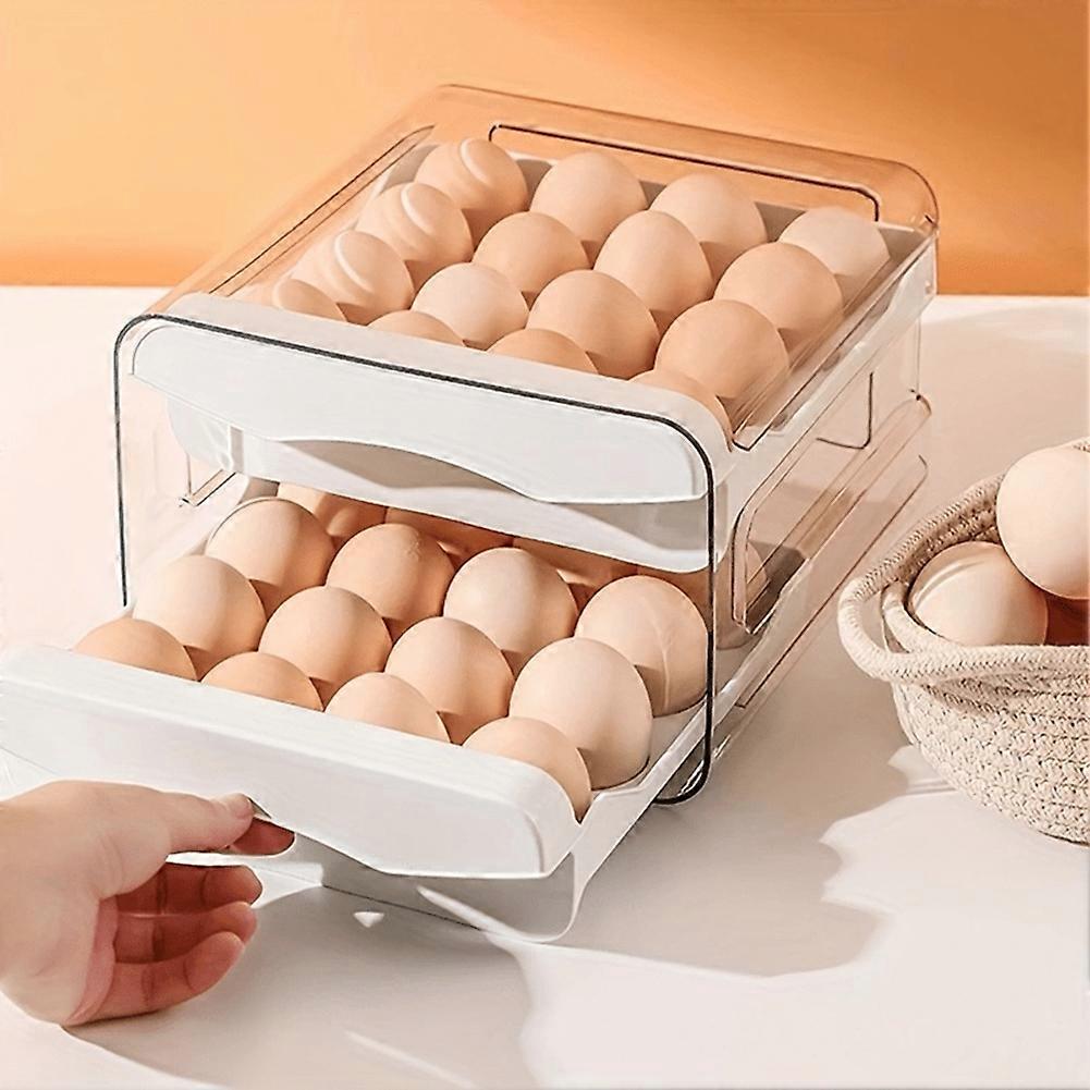 2-Layer Egg Storage Box for Refrigerator - Fresh-Keeping Plastic Drawer Organizer, Large Capacity Kitchen Rack Red