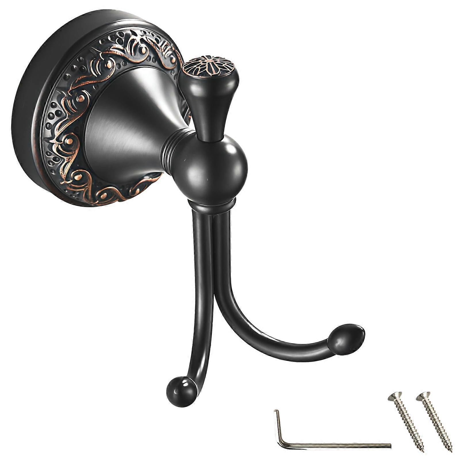 Antique Brass Wall Hook with Round Base for Bathroom or Kitchen, Includes Screws & Screwdriver