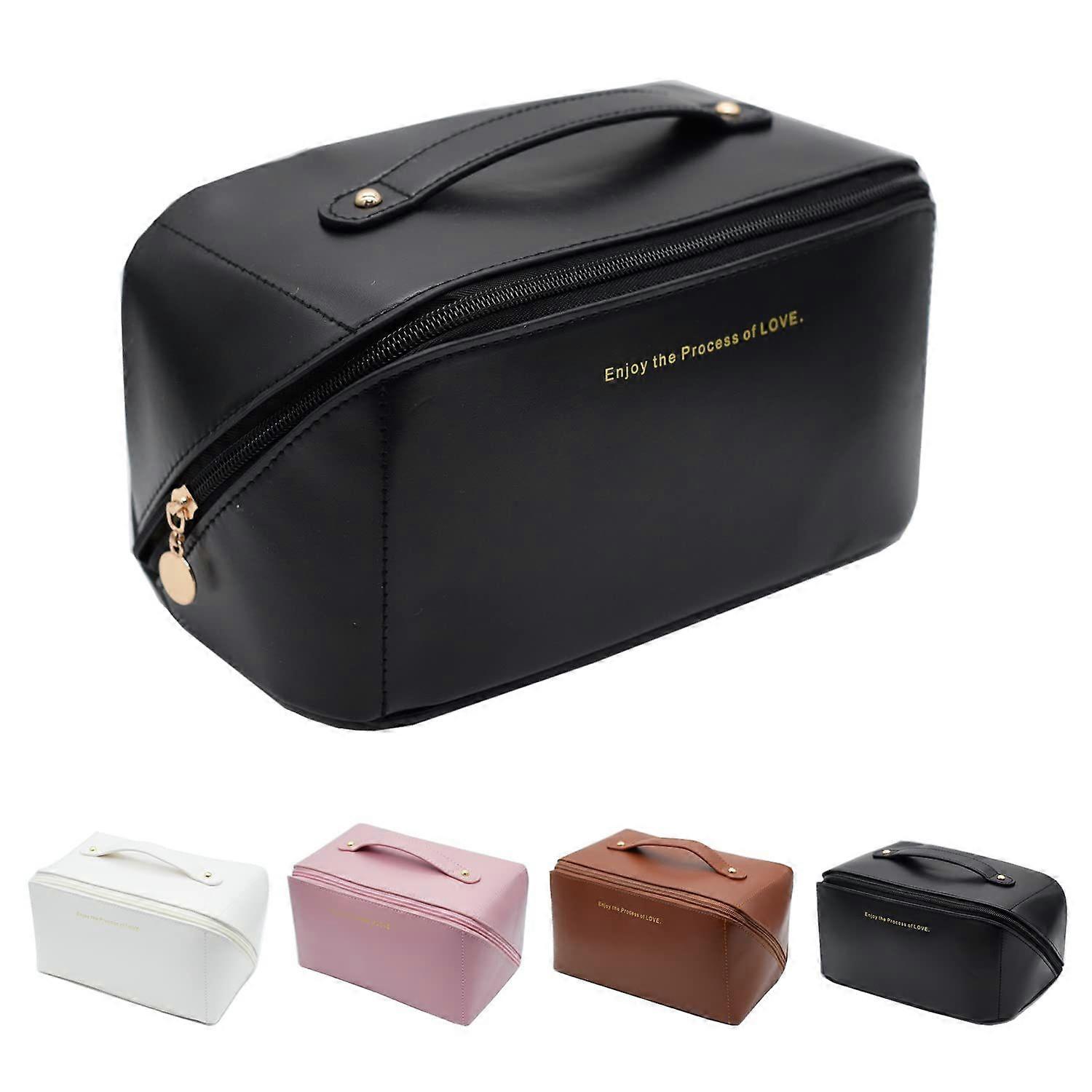 حقيبة مستحضرات التجميل للسفر ذات السعة الكبيرة ، حقيبة مكياج نسائية جلدية محدثة حقيبة أدوات الزينة لمستحضرات التجميل للعناية بالبشرة مع مقبض وتقسيم