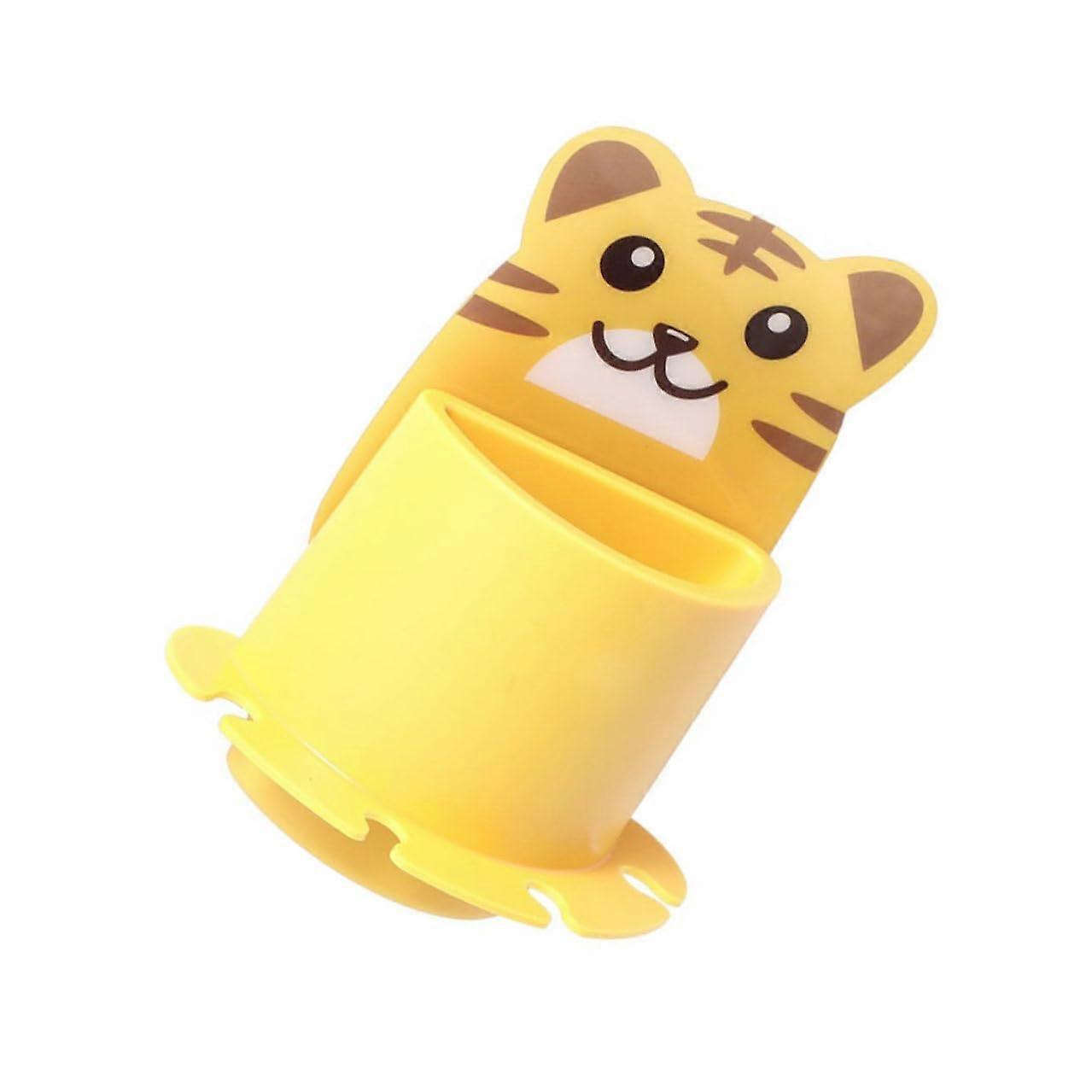 Wall Mounted Toothbrush Holder with Suction Cup for Bathroom Storage Toothpaste Razor Comb Yellow Tiger Design