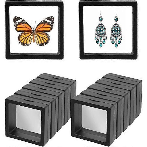 10pcs 3D Floating Display Frame, Coin Display Case, Dustproof and Portable PE Film Transparent Jewelry Storage Box for Ring Earring Necklace (5*5cm)